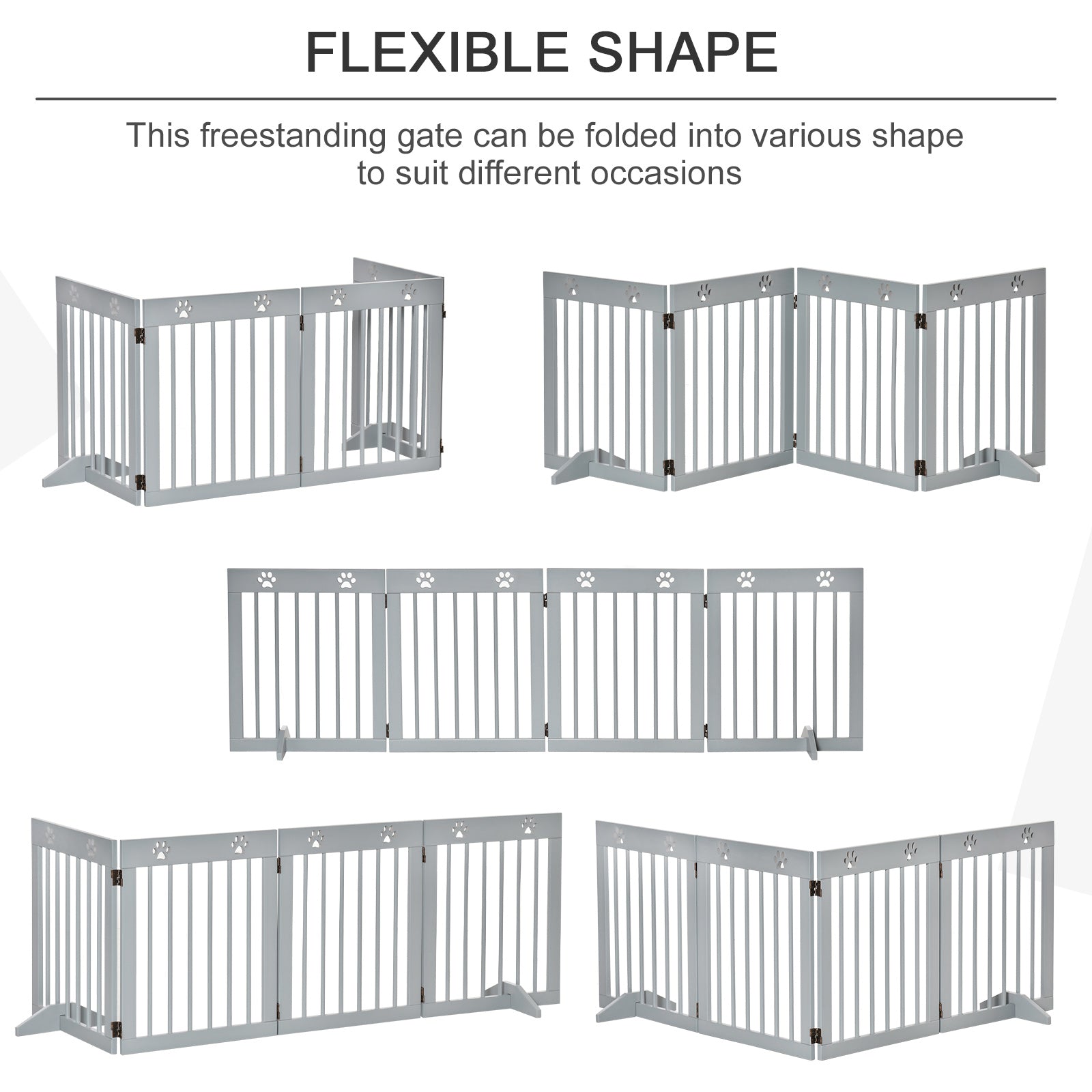 PawHut Freestanding Pet Gate 4 Panel Wooden Dog Barrier Folding Safety Fence with Support Feet up to 80.25" Long 24" Tall for Doorway Stairs Light Grey