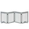 PawHut Freestanding Pet Gate 4 Panel Wooden Dog Barrier Folding Safety Fence with Support Feet up to 80.25" Long 24" Tall for Doorway Stairs Light Grey