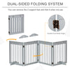 PawHut Freestanding Pet Gate 4 Panel Wooden Dog Barrier Folding Safety Fence with Support Feet up to 80.25" Long 24" Tall for Doorway Stairs Light Grey