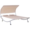 Outsunny 79" Outdoor Lounge Chair with Canopy, Double Garden Chaise Lounger Hammock Bed, Relaxing Sleeping Daybed w/ Pillow and Wheels, Sand