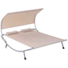 Outsunny 79" Outdoor Lounge Chair with Canopy, Double Garden Chaise Lounger Hammock Bed, Relaxing Sleeping Daybed w/ Pillow and Wheels, Sand