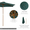 Outsunny 8FT Wood Patio Umbrella Round Market Umbrella Garden Parasol Canopy with Bamboo Ribs and Top Vent, Dark Green
