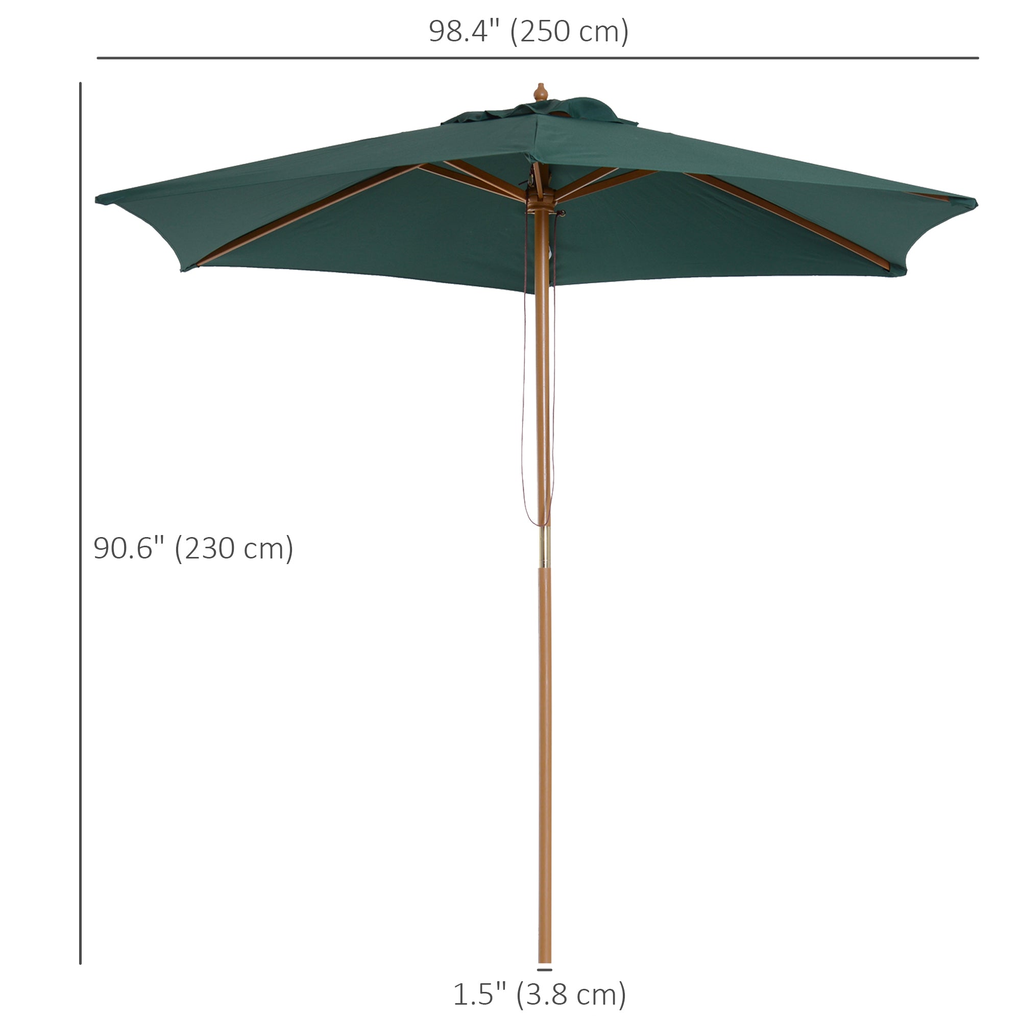 Outsunny 8FT Wood Patio Umbrella Round Market Umbrella Garden Parasol Canopy with Bamboo Ribs and Top Vent, Dark Green