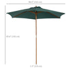 Outsunny 8FT Wood Patio Umbrella Round Market Umbrella Garden Parasol Canopy with Bamboo Ribs and Top Vent, Dark Green