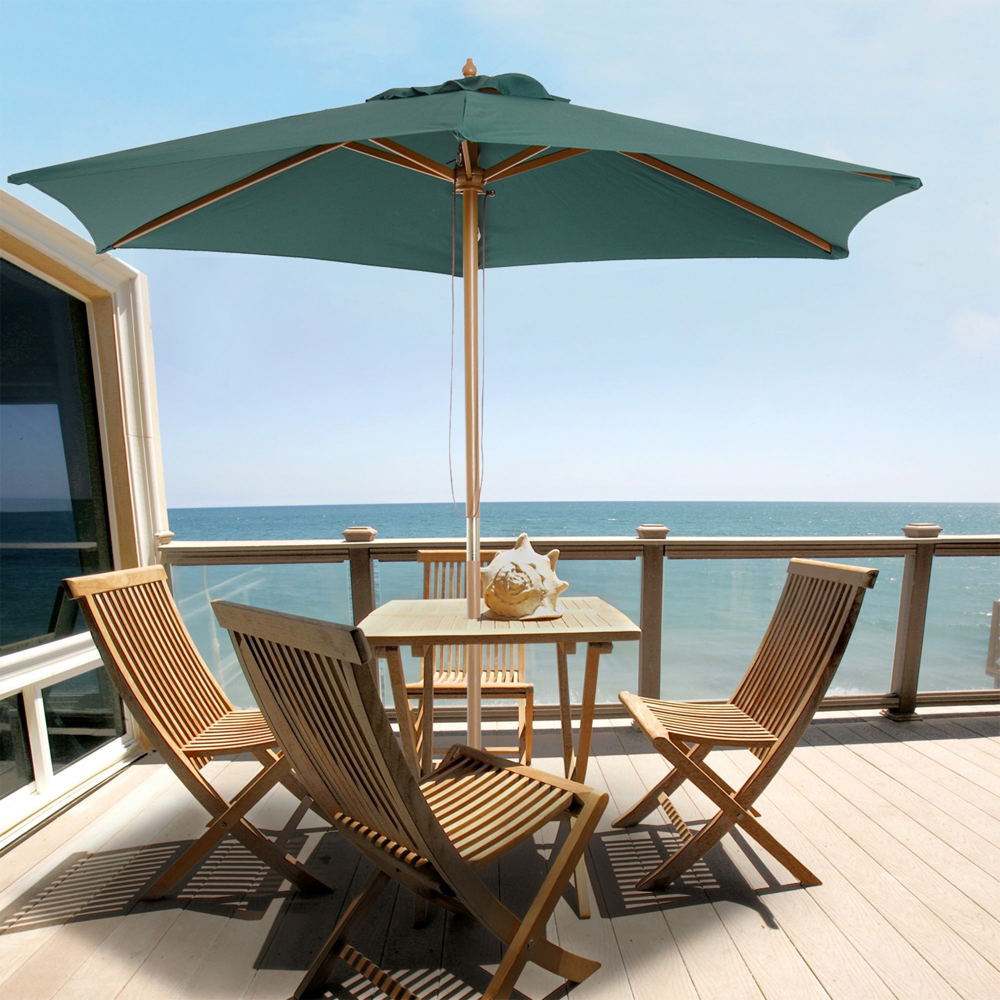 Outsunny 8FT Wood Patio Umbrella Round Market Umbrella Garden Parasol Canopy with Bamboo Ribs and Top Vent, Dark Green