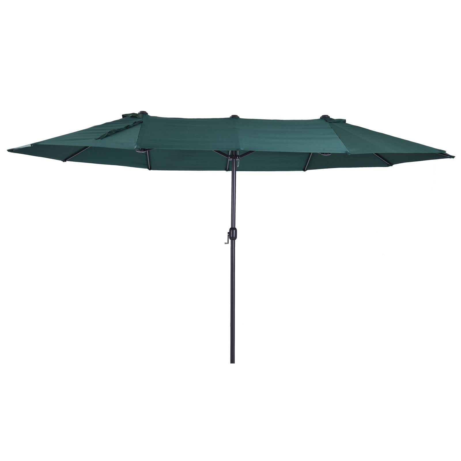 Outsunny 15ft Double-sided Patio Umbrella with Twin Canopy, Extra Large Outdoor Parasol with Crank for Pool, Deck, Market, Dark Green