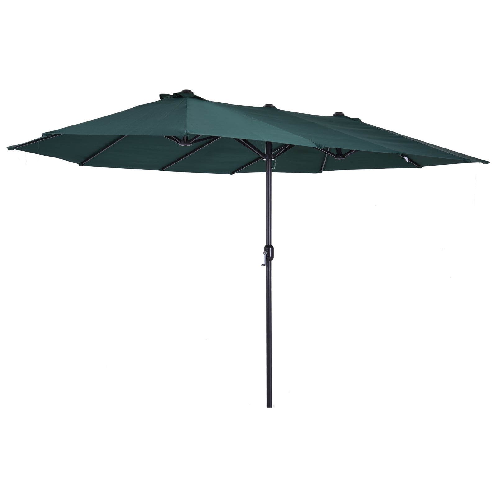 Outsunny 15ft Double-sided Patio Umbrella with Twin Canopy, Extra Large Outdoor Parasol with Crank for Pool, Deck, Market, Dark Green