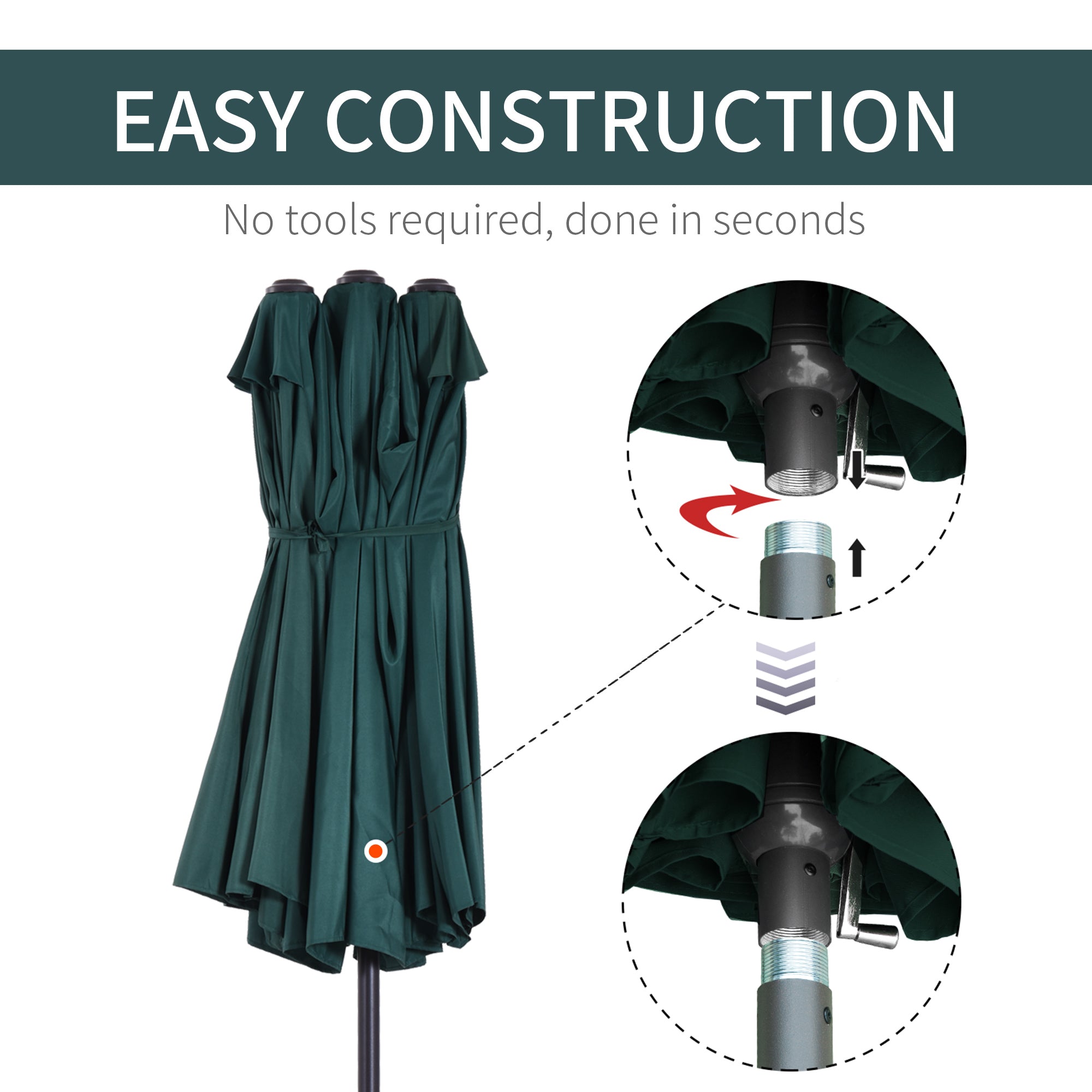 Outsunny 15ft Double-sided Patio Umbrella with Twin Canopy, Extra Large Outdoor Parasol with Crank for Pool, Deck, Market, Dark Green