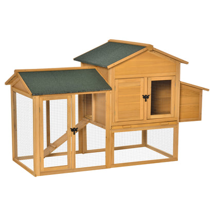 PawHut Chicken Coop with Run Small Animal Hen House Outdoor Poultry Coops Cages Nesting Box Slide-out Tray Asphalt Roof Lockable Door 168 x 75 x 103cm