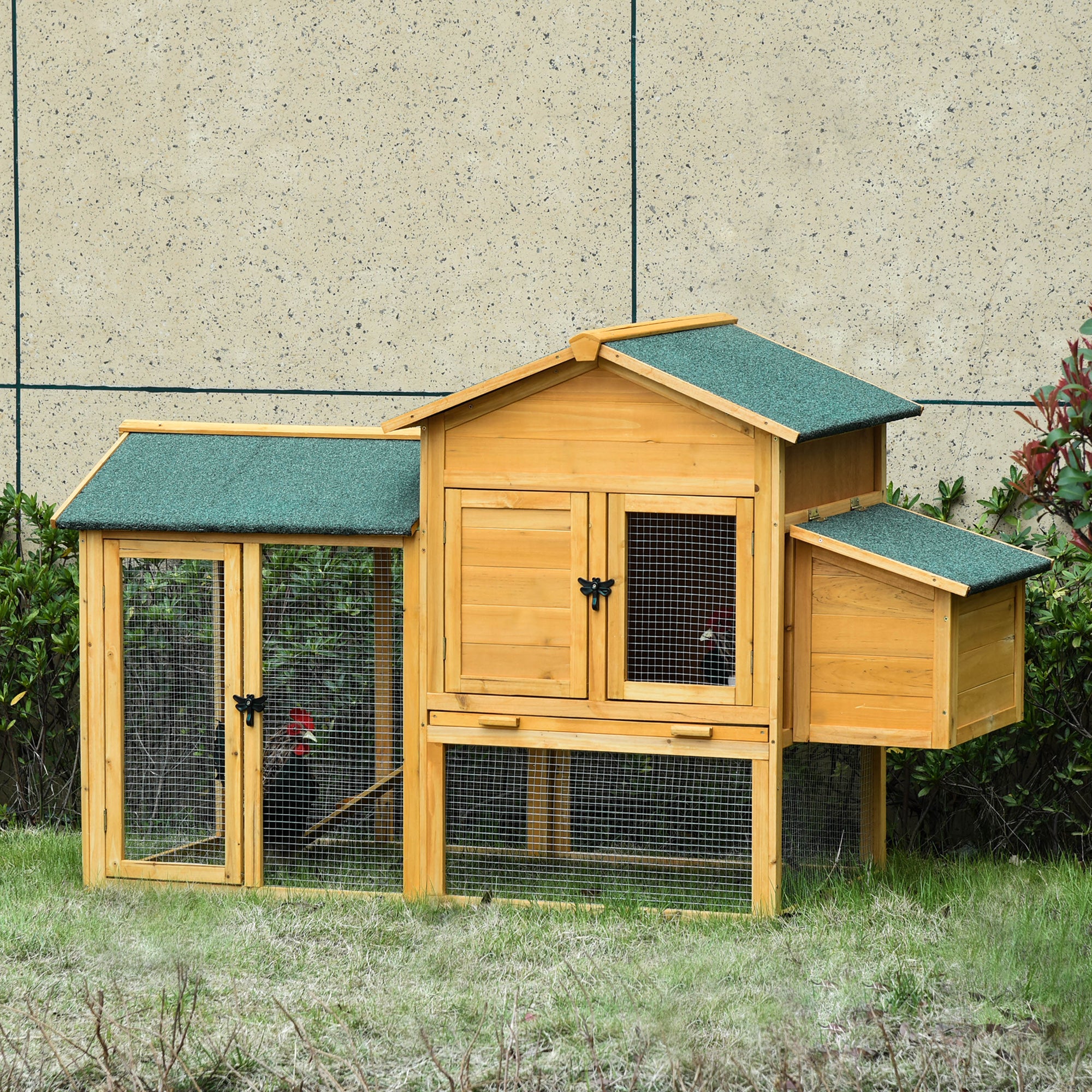 PawHut Chicken Coop with Run Small Animal Hen House Outdoor Poultry Coops Cages Nesting Box Slide-out Tray Asphalt Roof Lockable Door 168 x 75 x 103cm