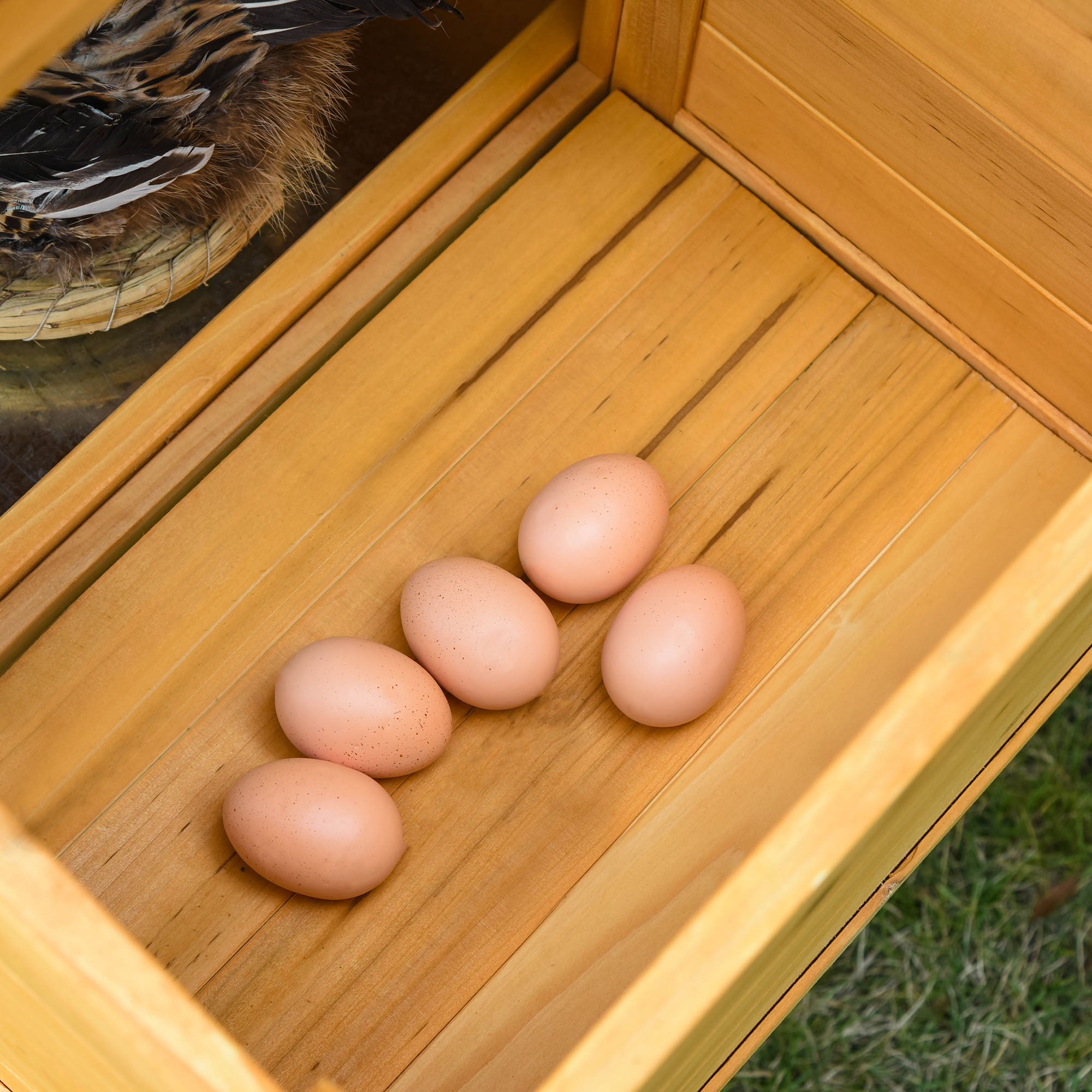 PawHut Chicken Coop with Run Small Animal Hen House Outdoor Poultry Coops Cages Nesting Box Slide-out Tray Asphalt Roof Lockable Door 168 x 75 x 103cm