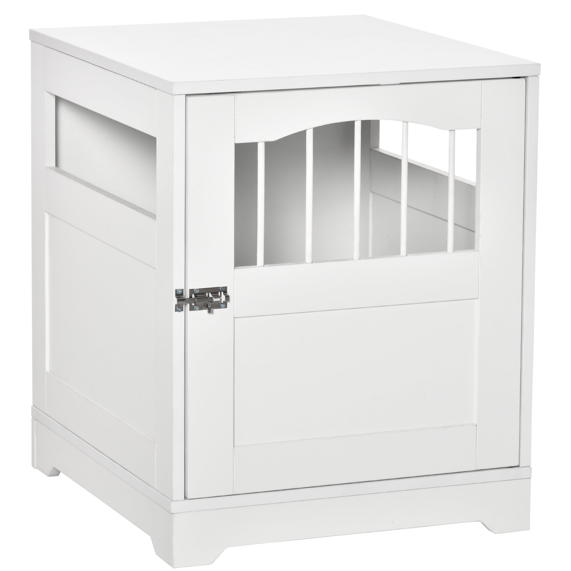 PawHut Furniture Style Dog Crate, Wooden End Table Pet Kennel with Lockable Door for Small Medium Dog Indoor Puppy Cage, White
