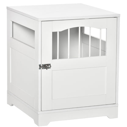 PawHut Furniture Style Dog Crate, Wooden End Table Pet Kennel with Lockable Door for Small Medium Dog Indoor Puppy Cage, White