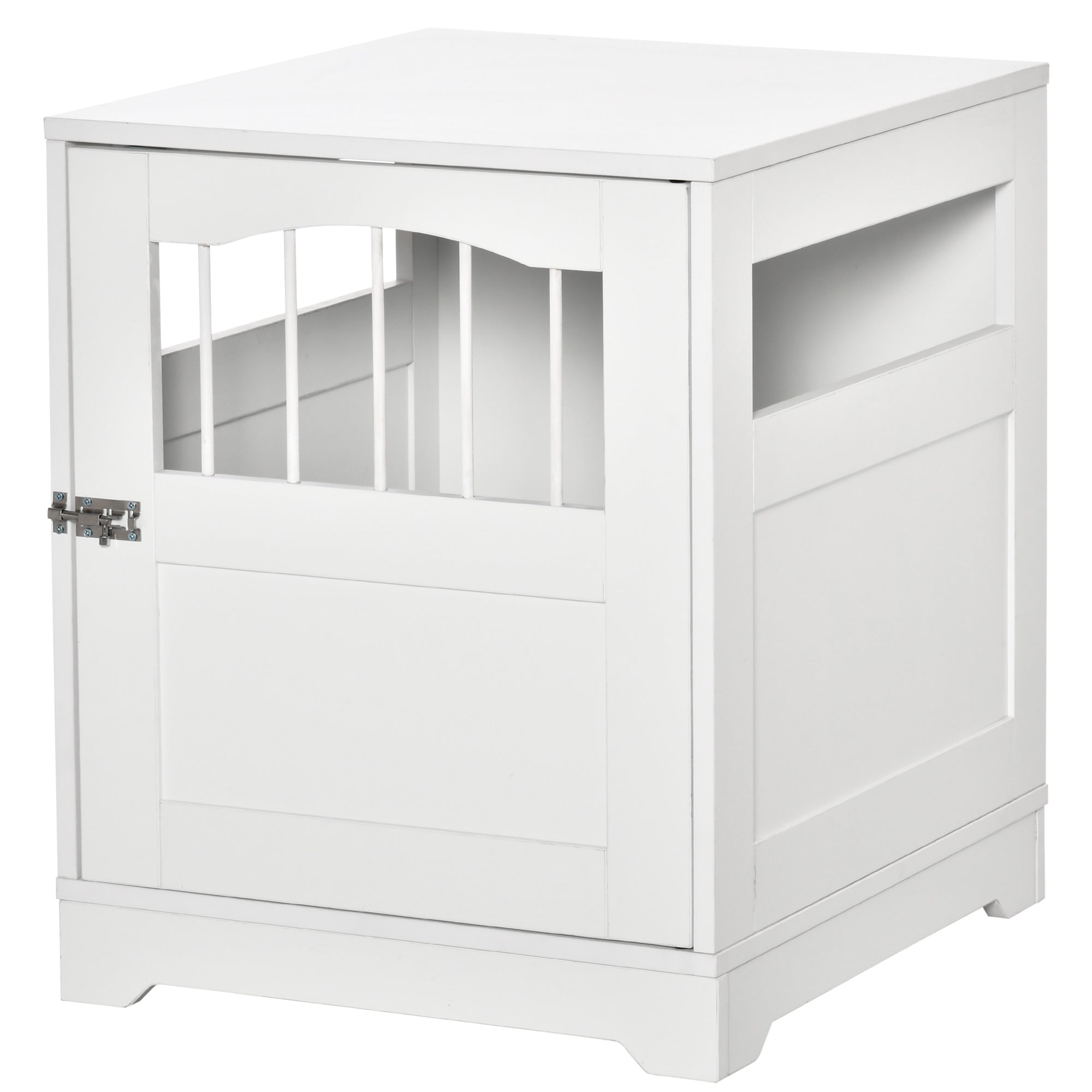 PawHut Furniture Style Dog Crate, Wooden End Table Pet Kennel with Lockable Door for Small Medium Dog Indoor Puppy Cage, White