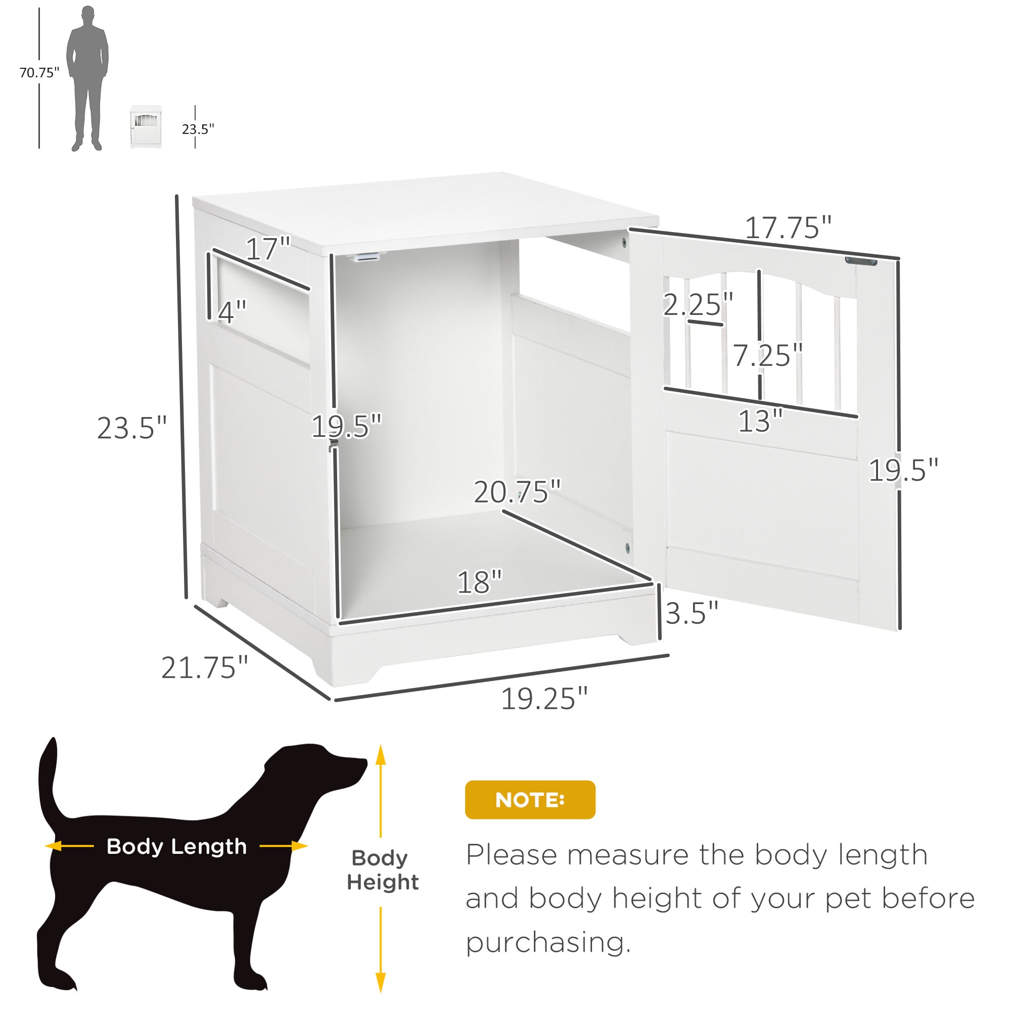 PawHut Furniture Style Dog Crate, Wooden End Table Pet Kennel with Lockable Door for Small Medium Dog Indoor Puppy Cage, White