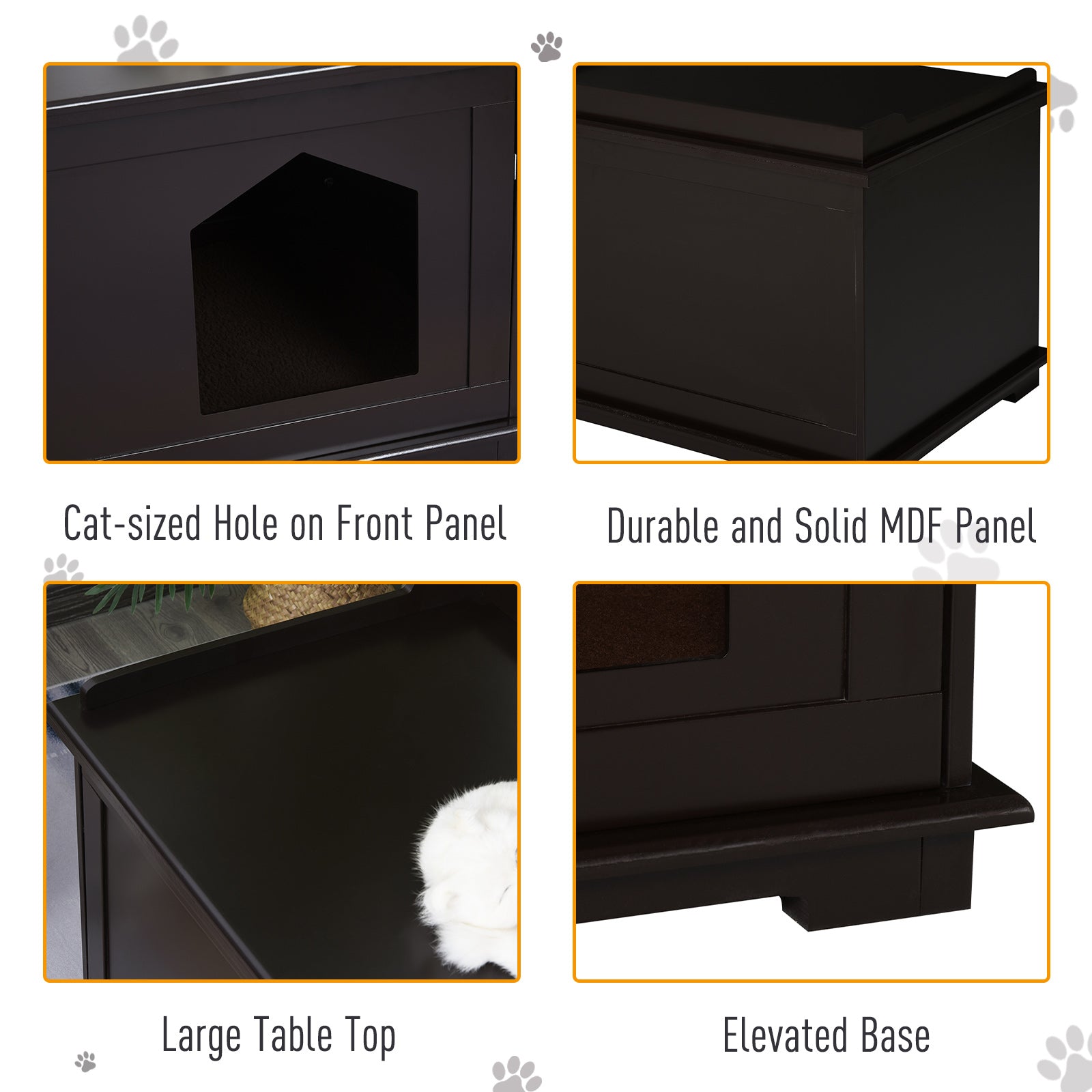 PawHut Wooden Cat Litter Box Enclosure Indoor Cat House Hidden Washroom End Table Hideaway Storage Cabinet, Brown