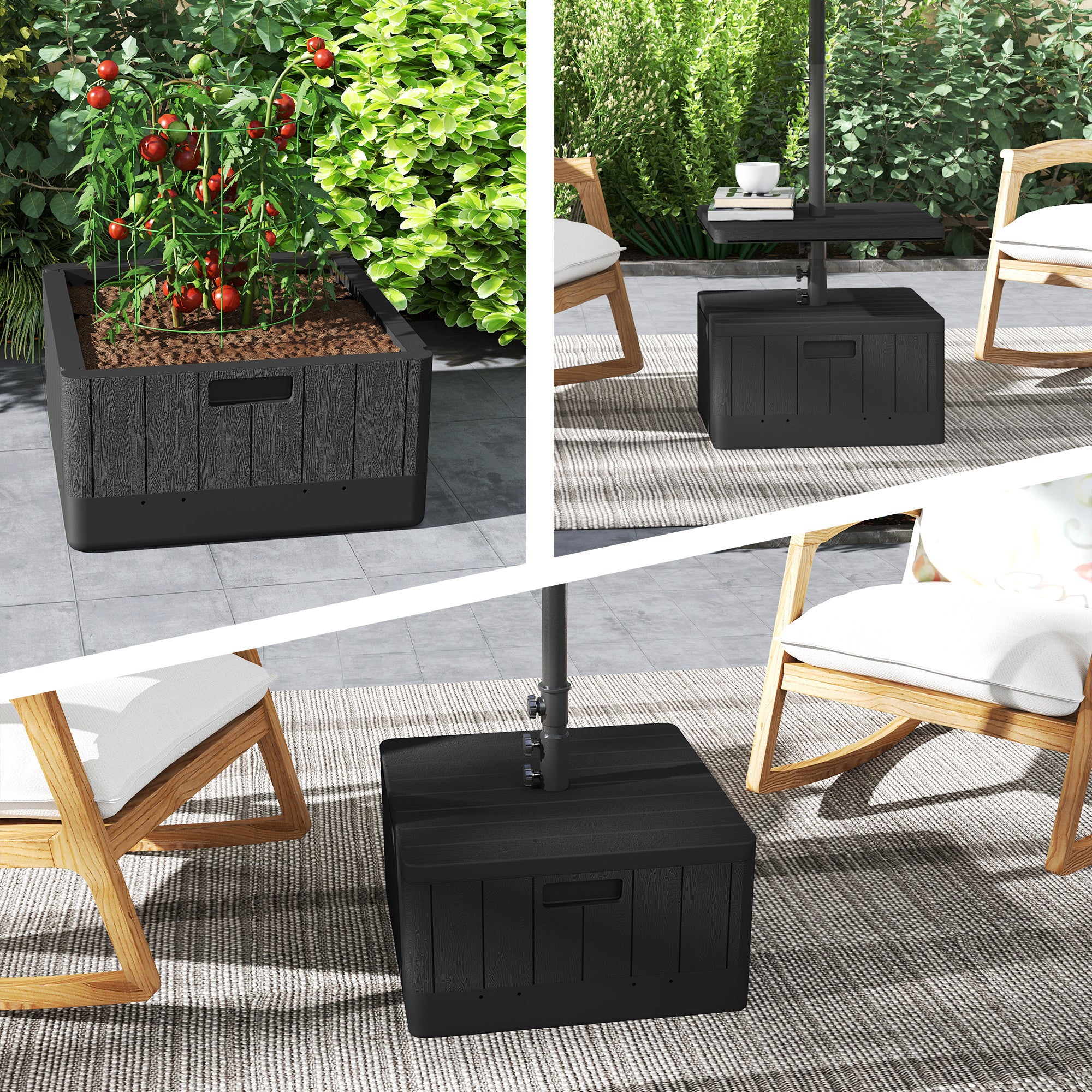 Outsunny Patio Umbrella Weighted Base with Table Tray, Heavy Duty Umbrella Base with Wheels Handles, 176lbs with Stand Filling, Patio Umbrella Stand Base for Garden Poolside, Black