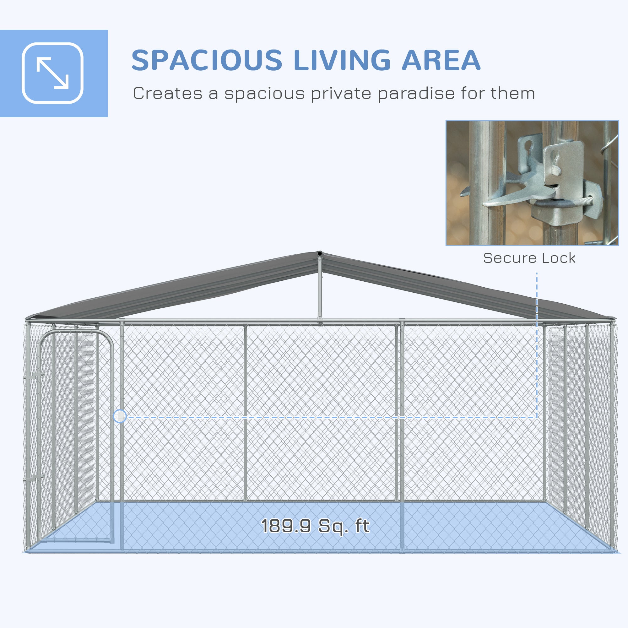 PawHut Large Dog Kennel Outside, Heavy Duty Dog Cage with Waterproof Cover, Outdoor Fence Dog Run with Galvanized Chain Link, Secure Lock, 15' x 15' x 7.5'