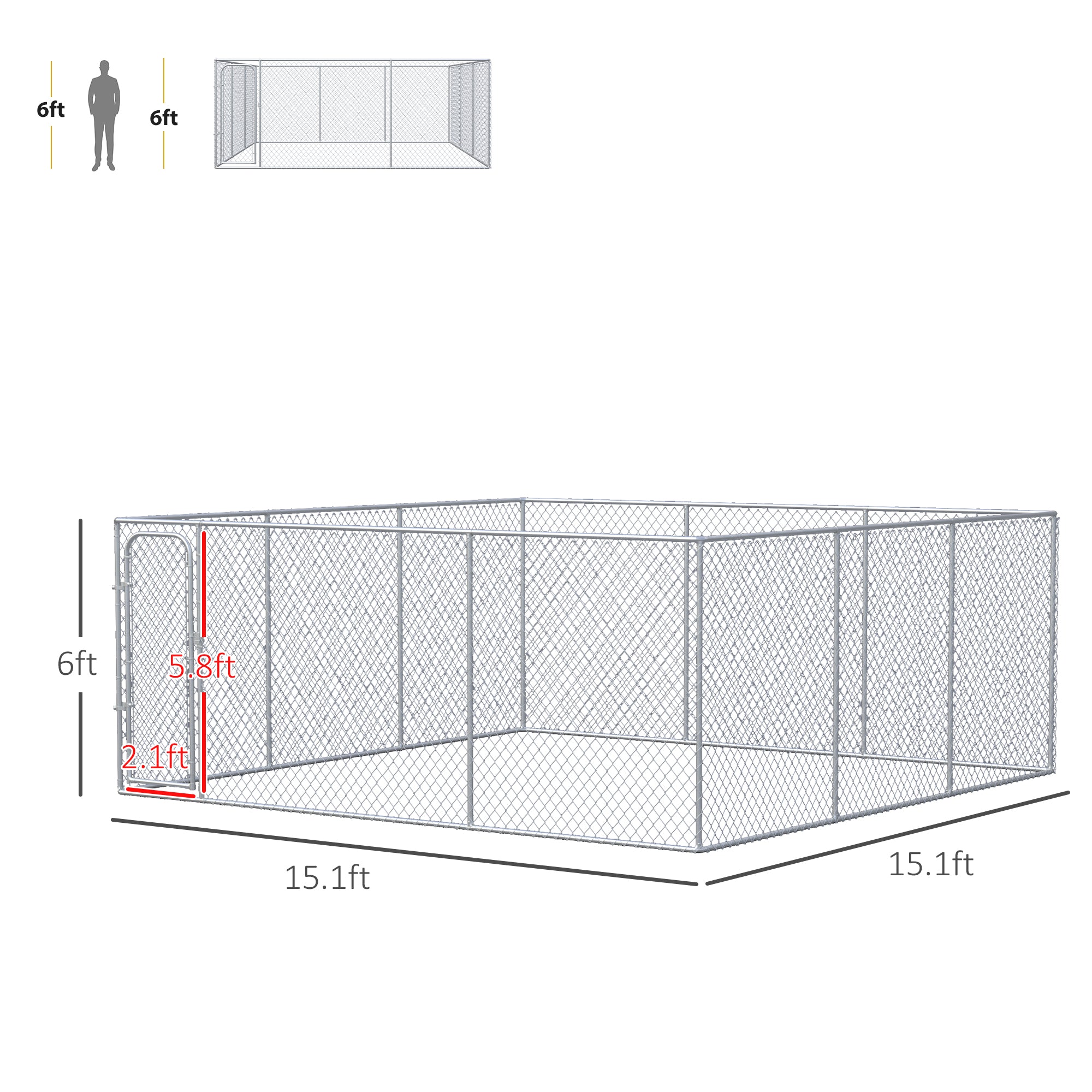PawHut Large Dog Kennel Outside, Heavy Duty Dog Cage with Waterproof Cover, Outdoor Fence Dog Run with Galvanized Chain Link, Secure Lock, 15' x 15' x 7.5'