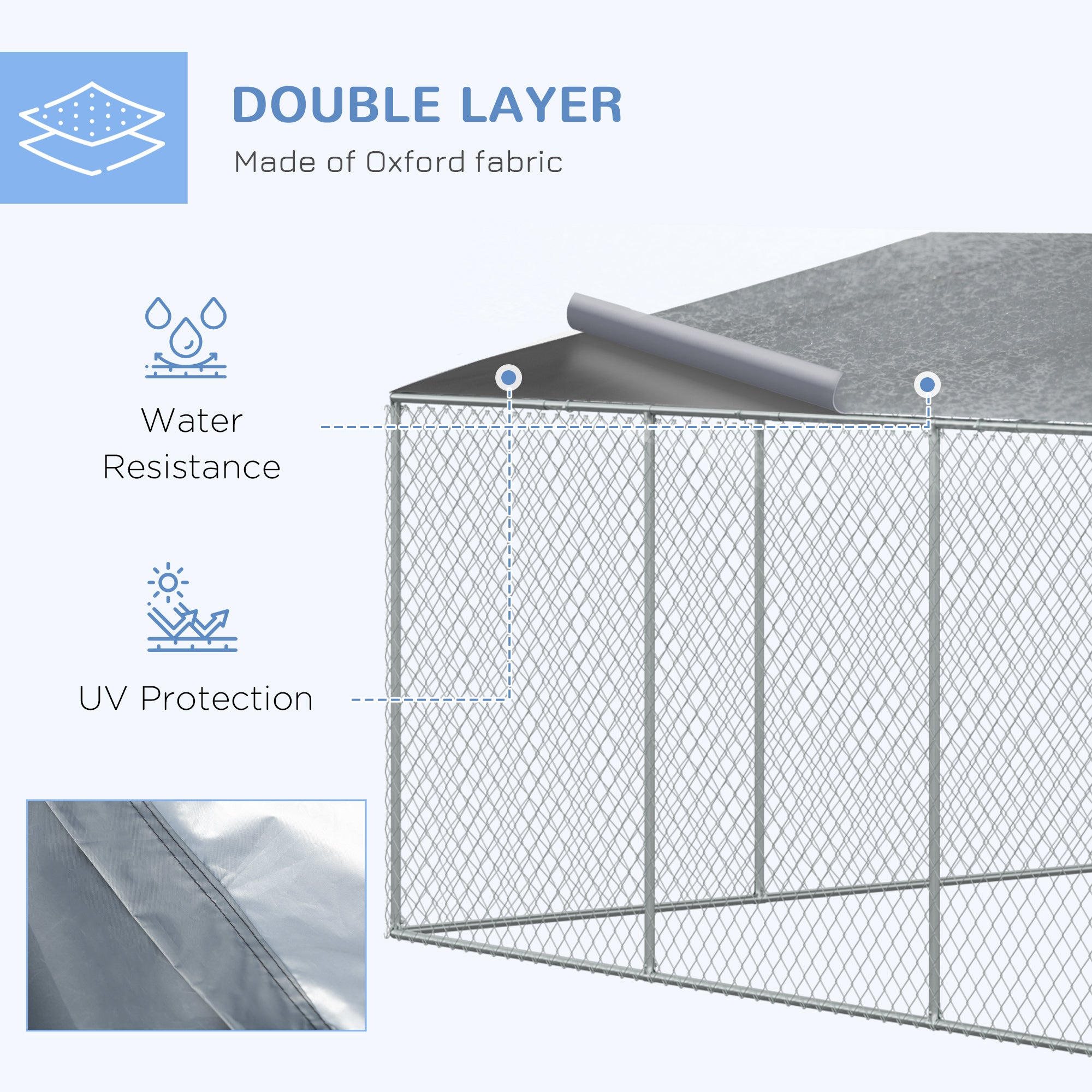 PawHut Large Dog Kennel Outside, Heavy Duty Dog Cage with Waterproof Cover, Outdoor Fence Dog Run with Galvanized Chain Link, Secure Lock, 15' x 15' x 7.5'