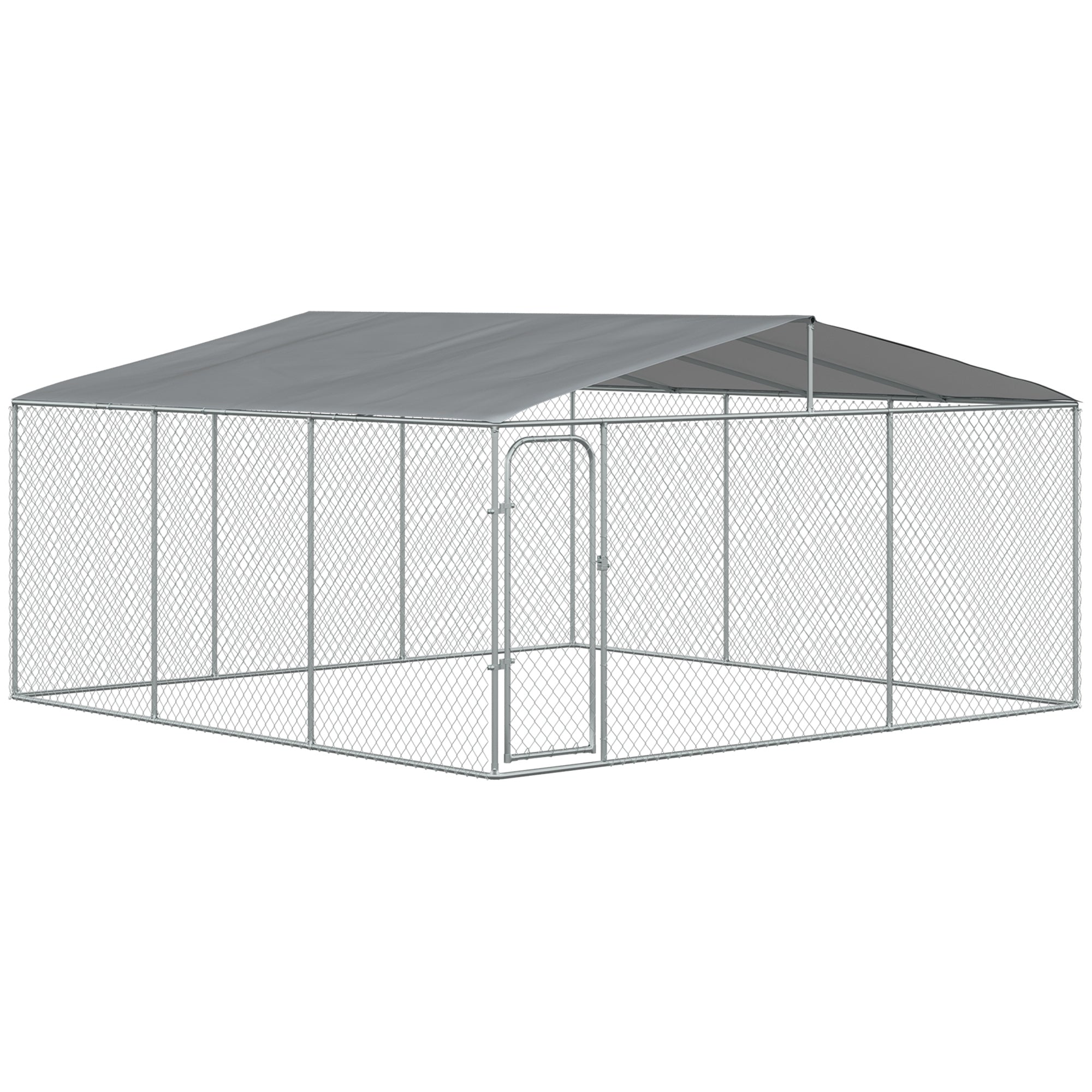 PawHut Large Dog Kennel Outside, Heavy Duty Dog Cage with Waterproof Cover, Outdoor Fence Dog Run with Galvanized Chain Link, Secure Lock, 15' x 15' x 7.5'