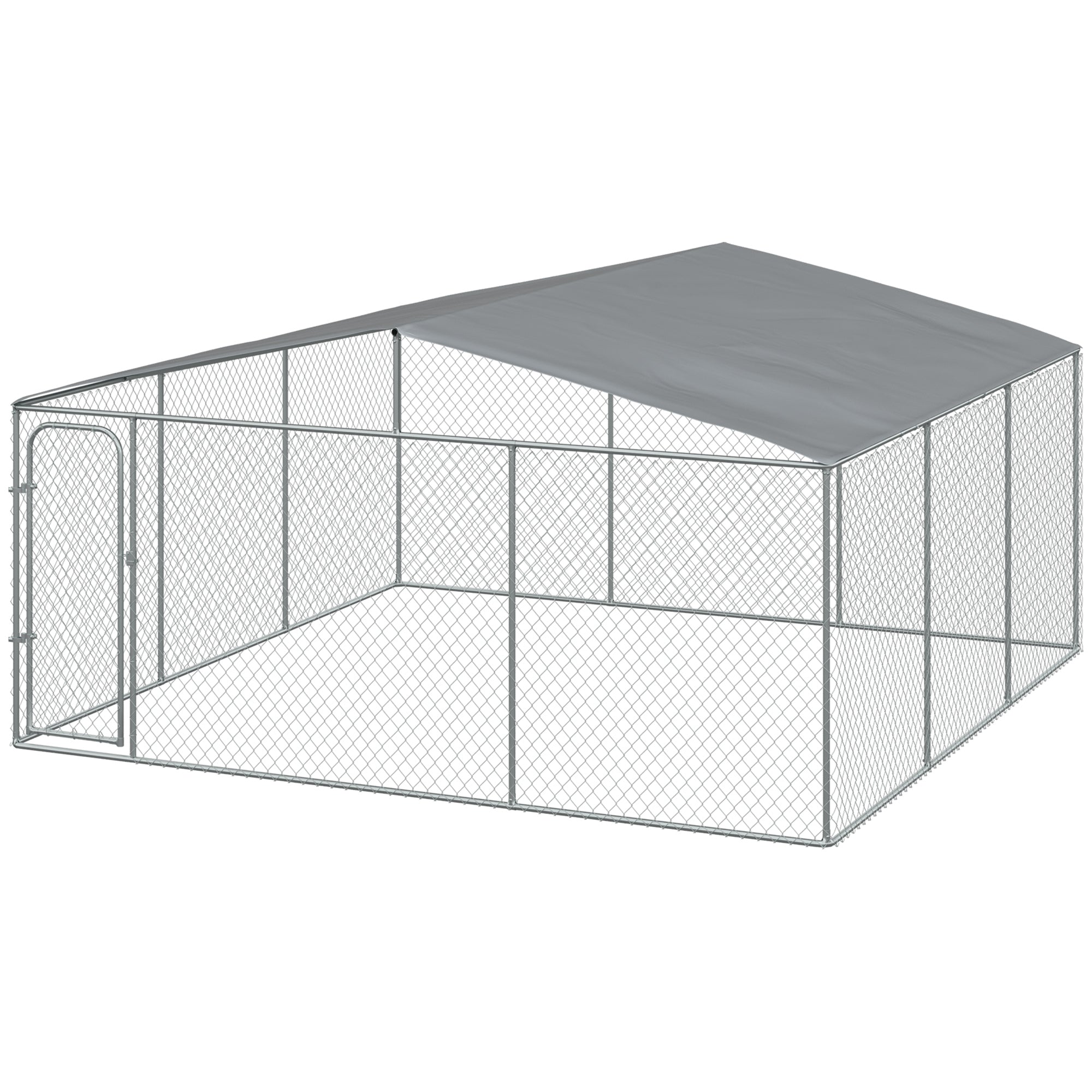 PawHut Large Dog Kennel Outside, Heavy Duty Dog Cage with Waterproof Cover, Outdoor Fence Dog Run with Galvanized Chain Link, Secure Lock, 15' x 15' x 7.5'
