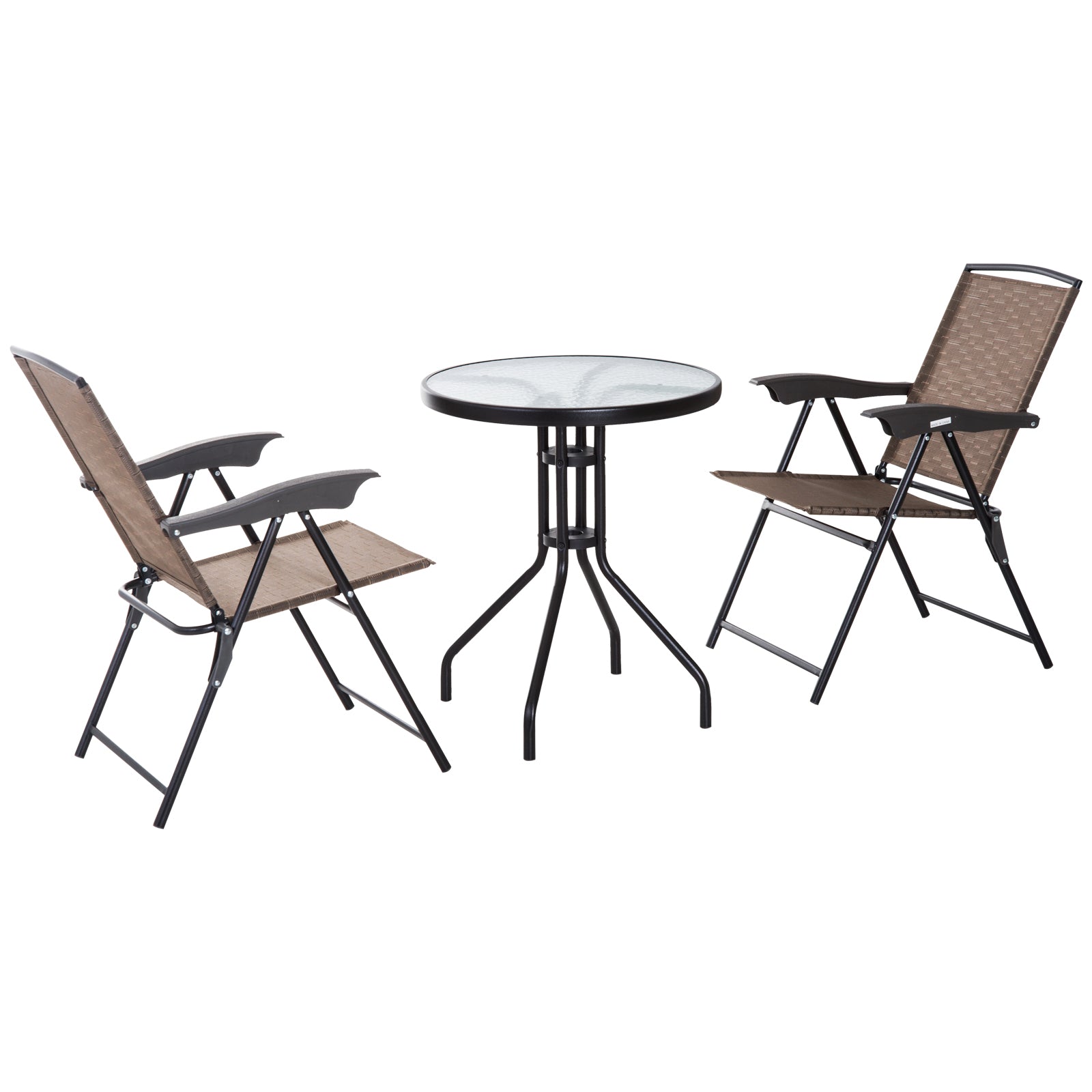 Outsunny Folding Patio Bistro Set with Adjustable Chairs Outdoor Furniture Set with Round Dining Bar Table Brown