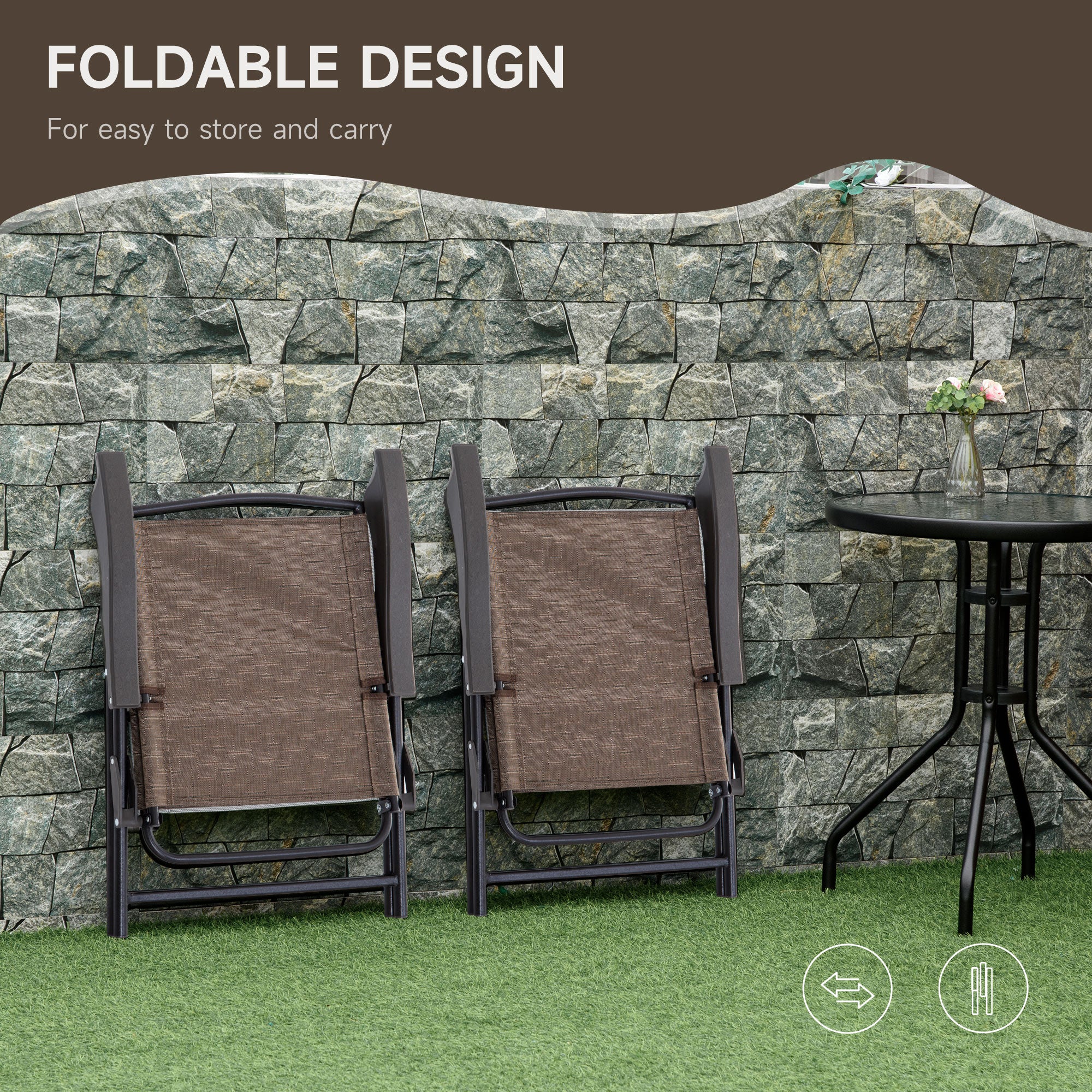 Outsunny Folding Patio Bistro Set with Adjustable Chairs Outdoor Furniture Set with Round Dining Bar Table Brown