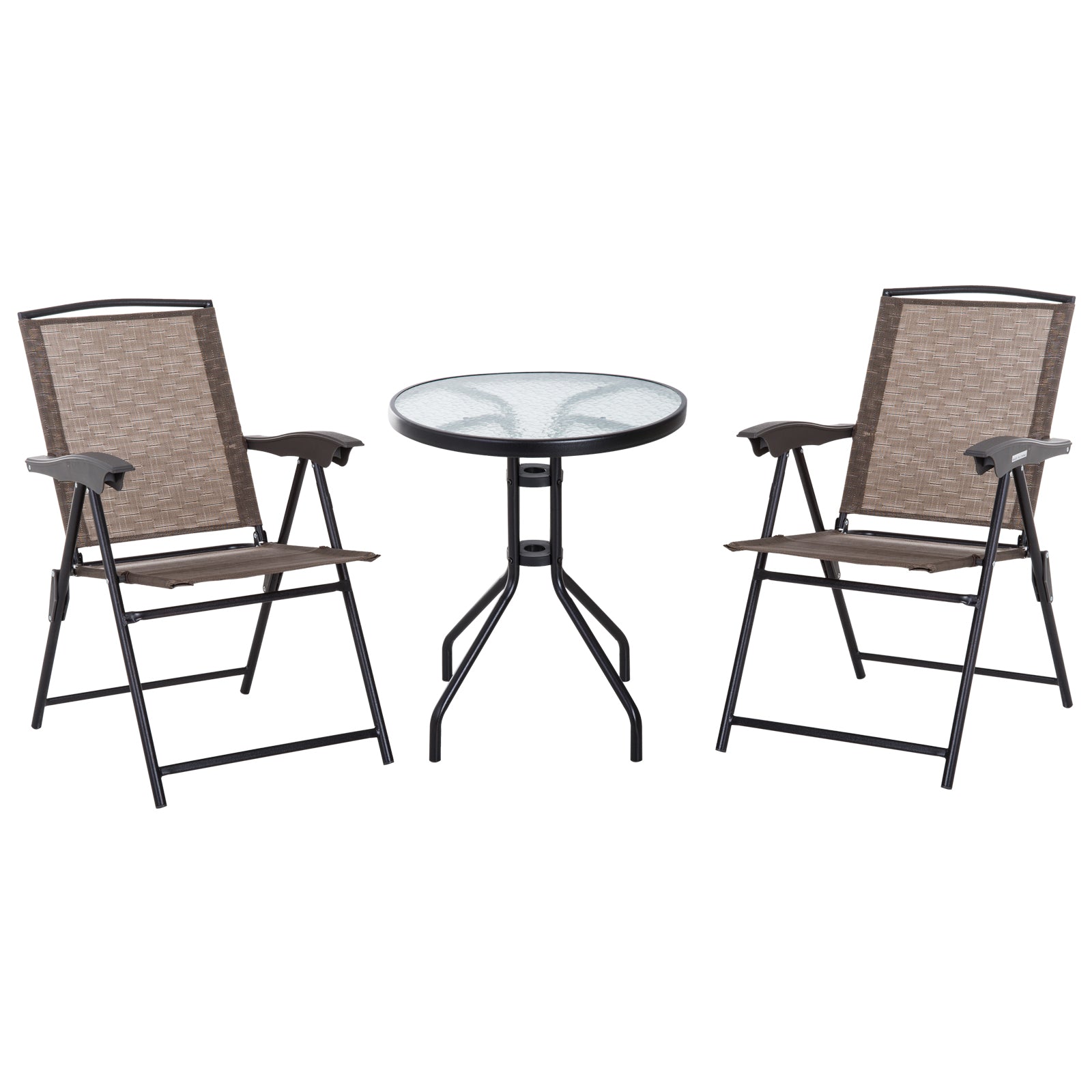 Outsunny Folding Patio Bistro Set with Adjustable Chairs Outdoor Furniture Set with Round Dining Bar Table Brown