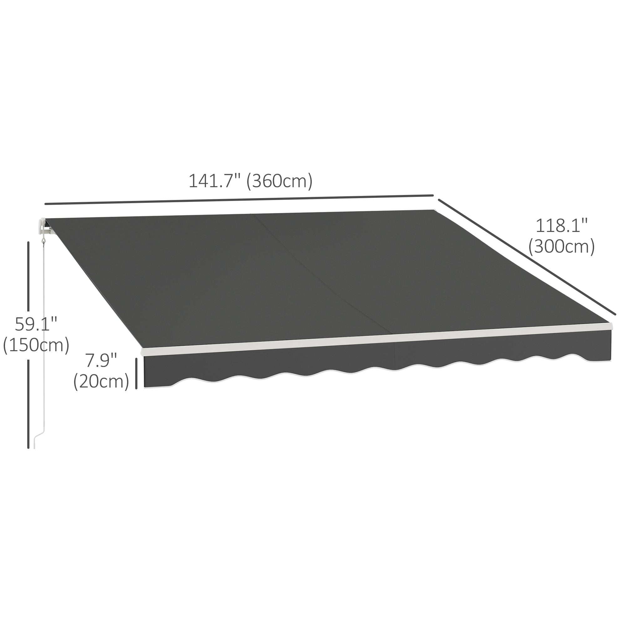 Outsunny 12' x 10' Electric Awning, Retractable Awning Sun Shade Shelter with Remote Controller, Manual Crank Handle and Aluminum Frame, for Deck, Balcony, Yard, Dark Grey