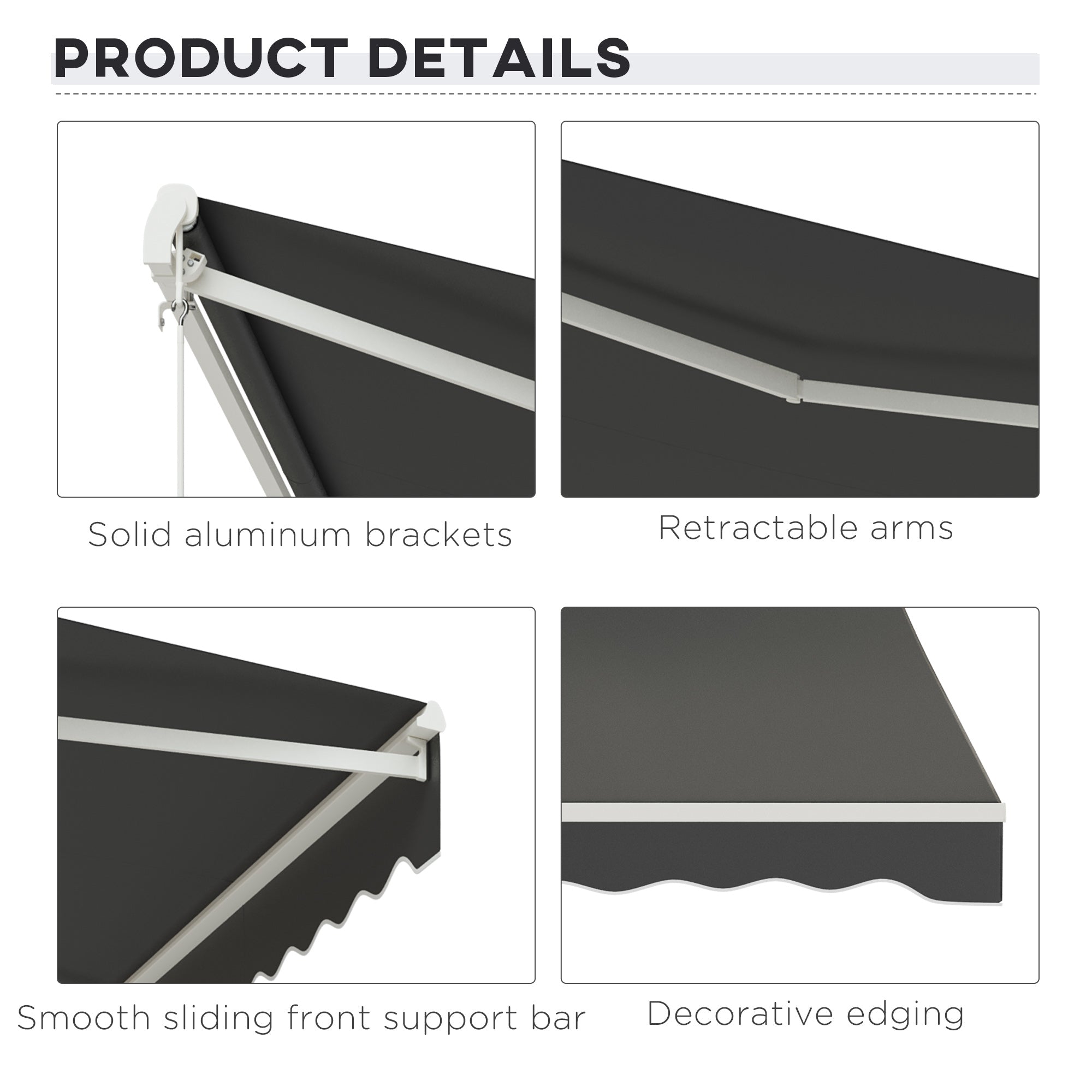 Outsunny 12' x 10' Electric Awning, Retractable Awning Sun Shade Shelter with Remote Controller, Manual Crank Handle and Aluminum Frame, for Deck, Balcony, Yard, Dark Grey