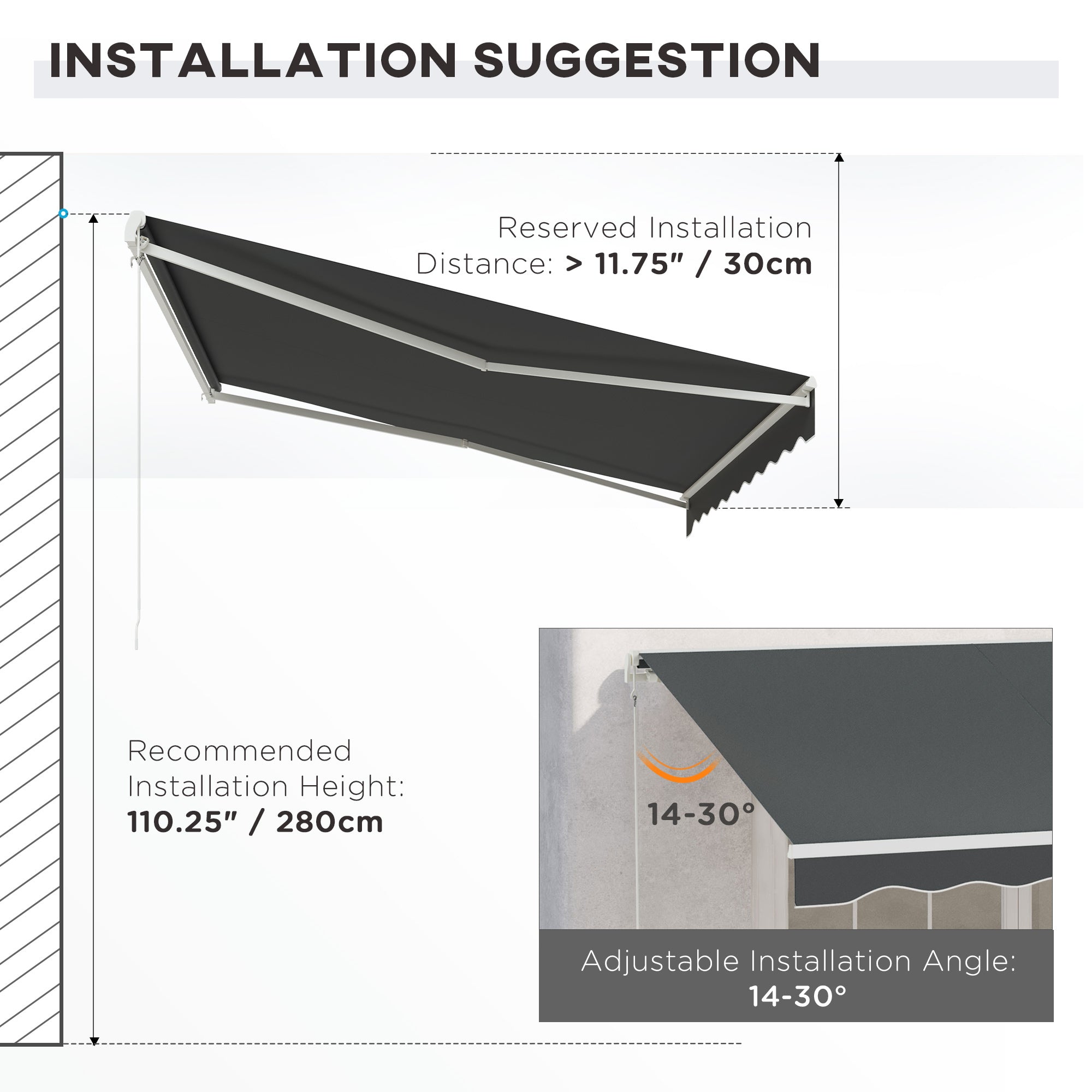 Outsunny 12' x 10' Electric Awning, Retractable Awning Sun Shade Shelter with Remote Controller, Manual Crank Handle and Aluminum Frame, for Deck, Balcony, Yard, Dark Grey
