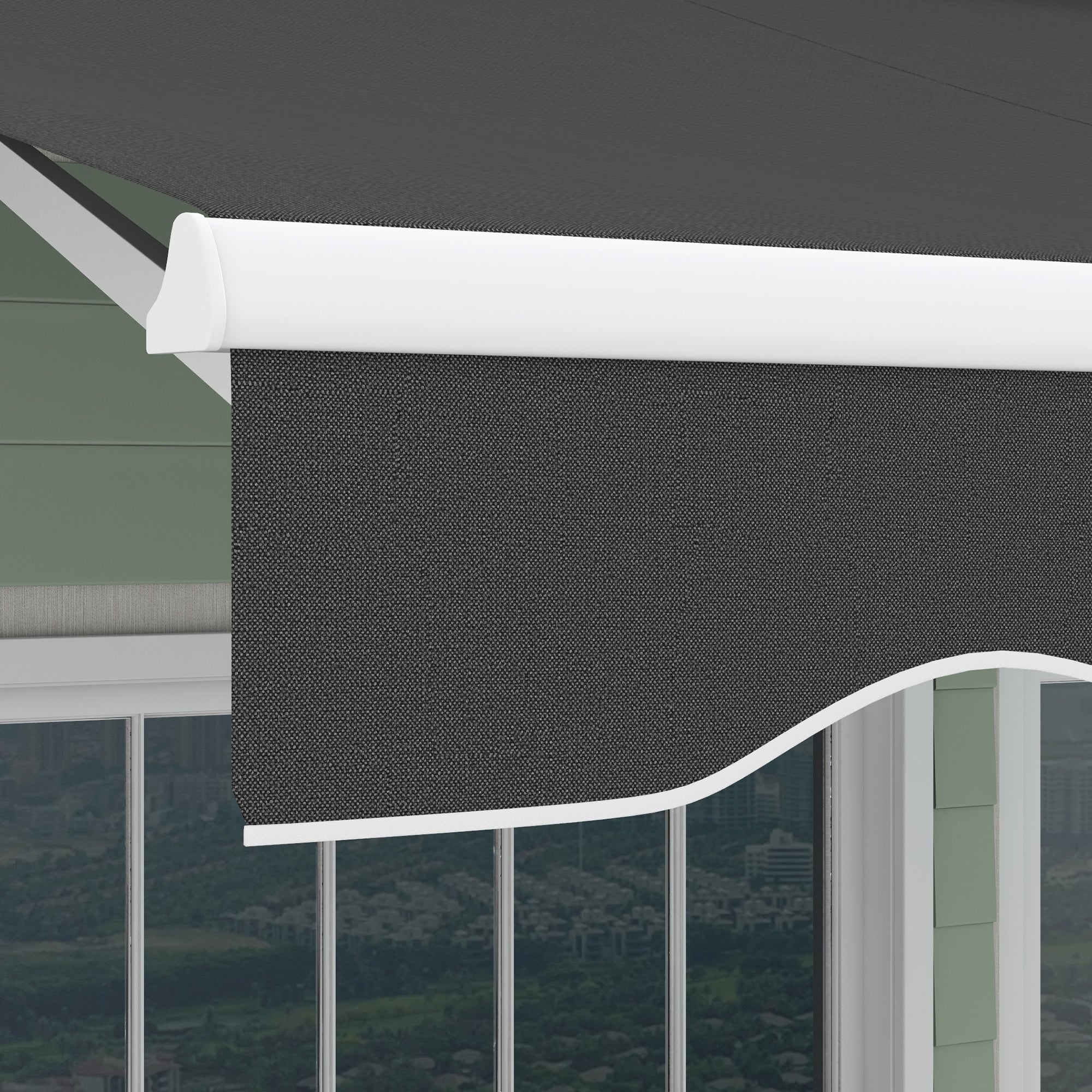 Outsunny 12' x 10' Electric Awning, Retractable Awning Sun Shade Shelter with Remote Controller, Manual Crank Handle and Aluminum Frame, for Deck, Balcony, Yard, Dark Grey