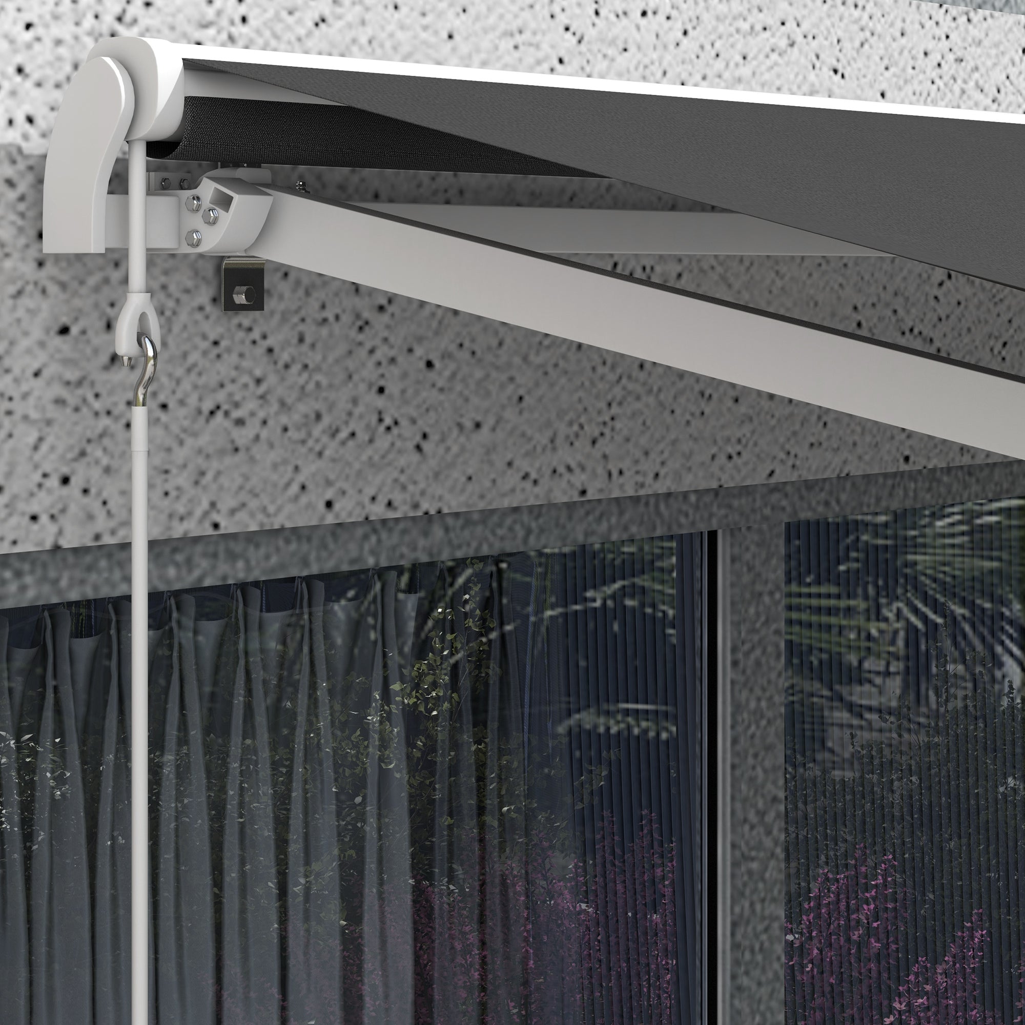 Outsunny 12' x 10' Electric Awning, Retractable Awning Sun Shade Shelter with Remote Controller, Manual Crank Handle and Aluminum Frame, for Deck, Balcony, Yard, Dark Grey