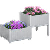 Outsunny 2 Piece Raised Garden Bed PP Raised Flower Bed Vegetable Herb Grow Box Stand Light Grey