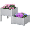 Outsunny 2 Piece Raised Garden Bed PP Raised Flower Bed Vegetable Herb Grow Box Stand Light Grey