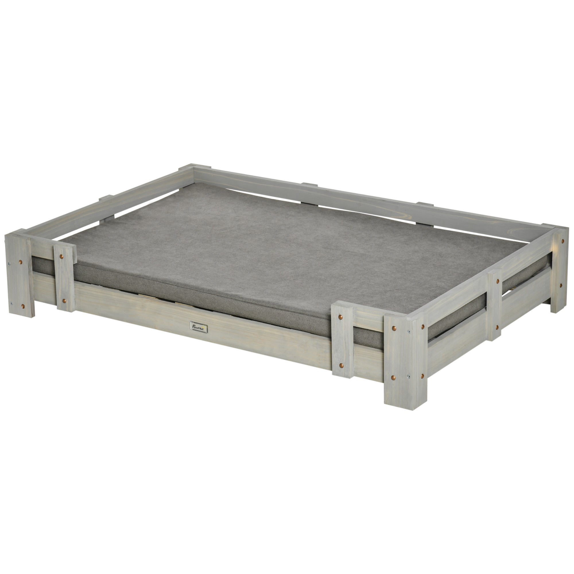 PawHut Large Dog Bed with Soft Foam Cushion, Wooden Dog Couch with Roomy Surface, Elevated, Slate Gray