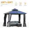 Outsunny 10' x 10' Hardtop Gazebo Canopy with Polycarbonate Double Roof, Aluminum Frame, Permanent Pavilion Outdoor Gazebo with Netting and Curtains for Garden, Backyard