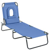 Outsunny Adjustable Outdoor Lounge Chair, Garden Folding Chaise Lounge w/ Reading Hole Reclining Tanning Chair Seat, Folding Camping Beach Lounging Bed with Support Pillow, Blue
