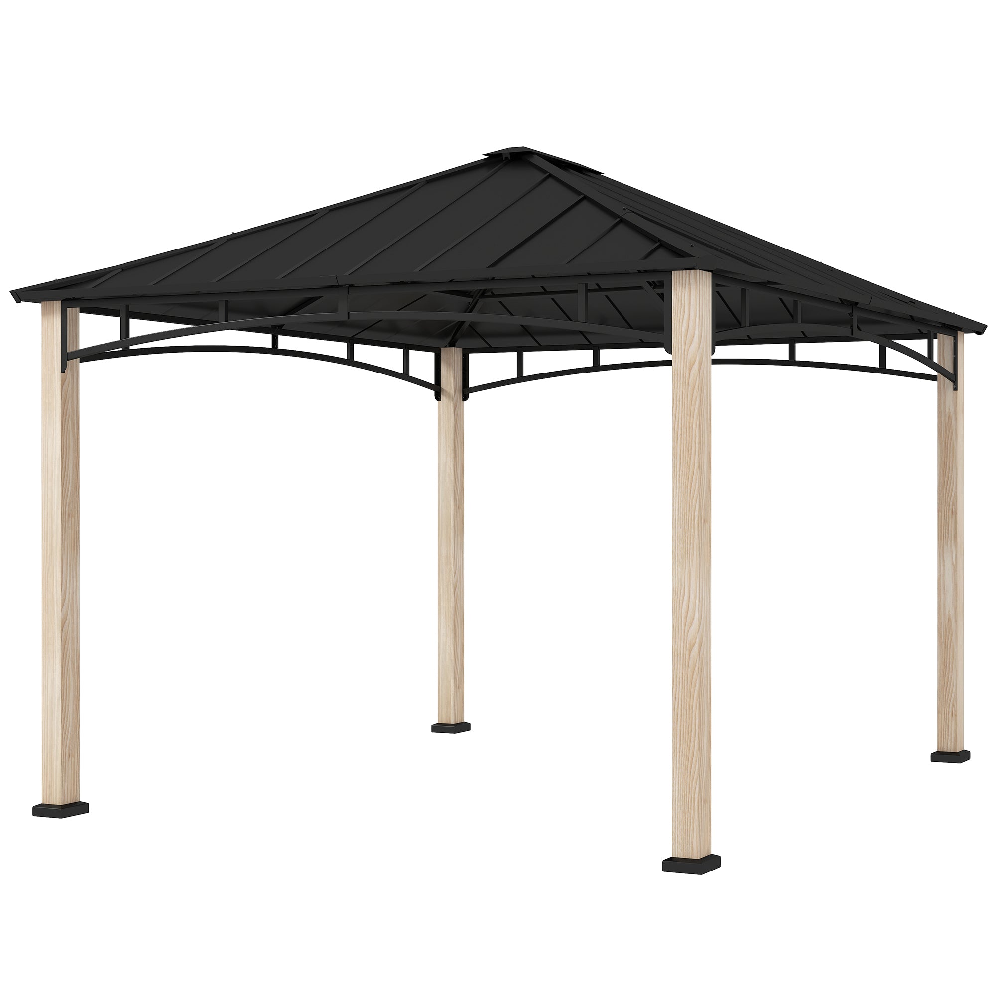 Outsunny 10' x 12' Hardtop Gazebo Canopy with Galvanized Metal Roof and Wood Grain Frame, Permanent Outdoor Gazebo with Ceiling Hook for Patio, Garden, Backyard, Lawn, Deck