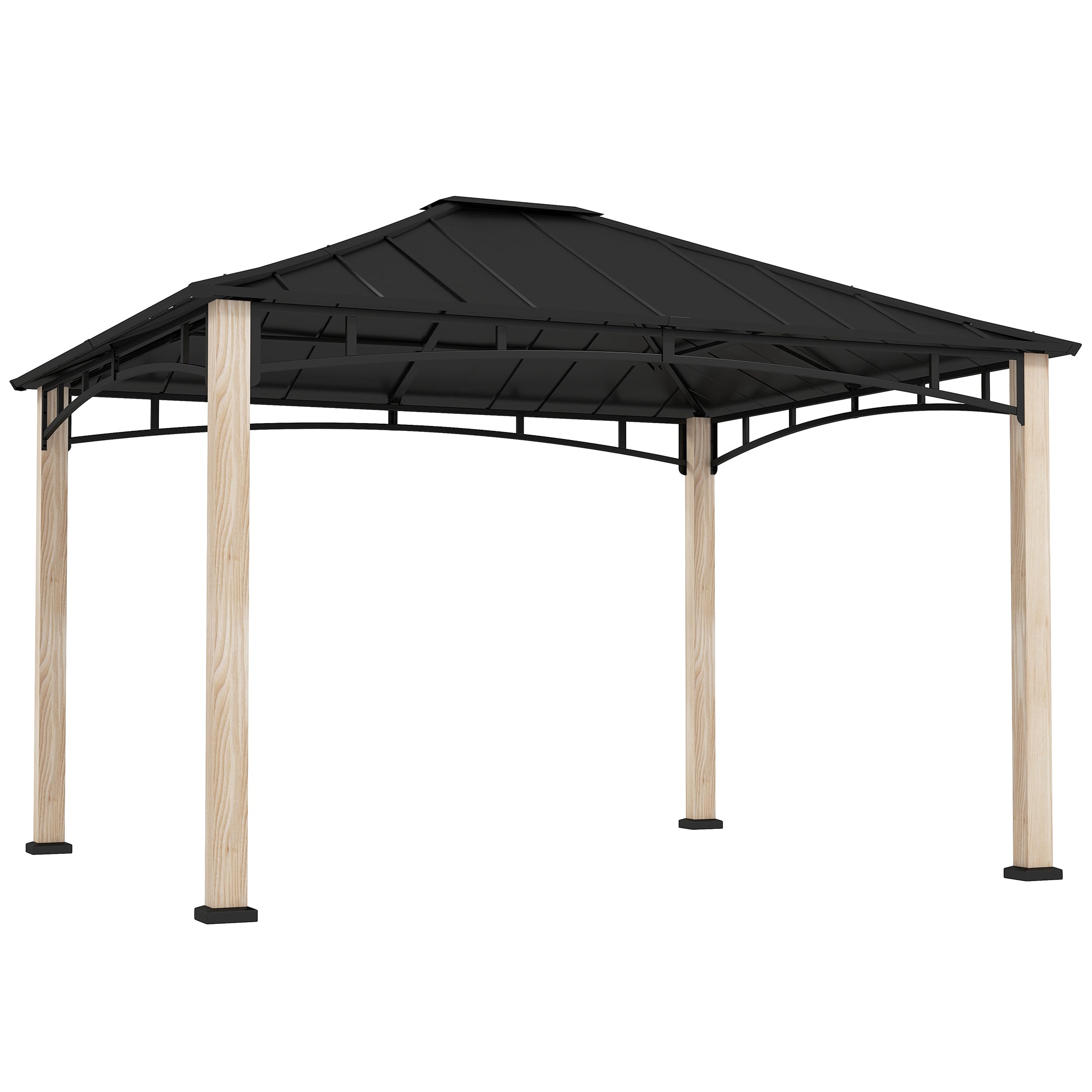 Outsunny 10' x 12' Hardtop Gazebo Canopy with Galvanized Metal Roof and Wood Grain Frame, Permanent Outdoor Gazebo with Ceiling Hook for Patio, Garden, Backyard, Lawn, Deck