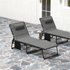 Outsunny Folding Chaise Lounge Chair Set of 2, Reclining Outdoor Lounge Chair Set with Quick Drying Pad Headrest Side Pocket, Tanning Chair Set for Beach Garden Pool, Light Grey