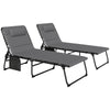 Outsunny Folding Chaise Lounge Chair Set of 2, Reclining Outdoor Lounge Chair Set with Quick Drying Pad Headrest Side Pocket, Tanning Chair Set for Beach Garden Pool, Light Grey