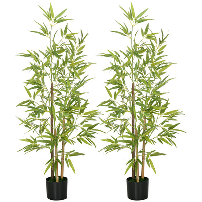HOMCOM 4ft Set of 2 Artificial Bamboo with Pot, Indoor Fake Plants for Home Office Living Room Decor