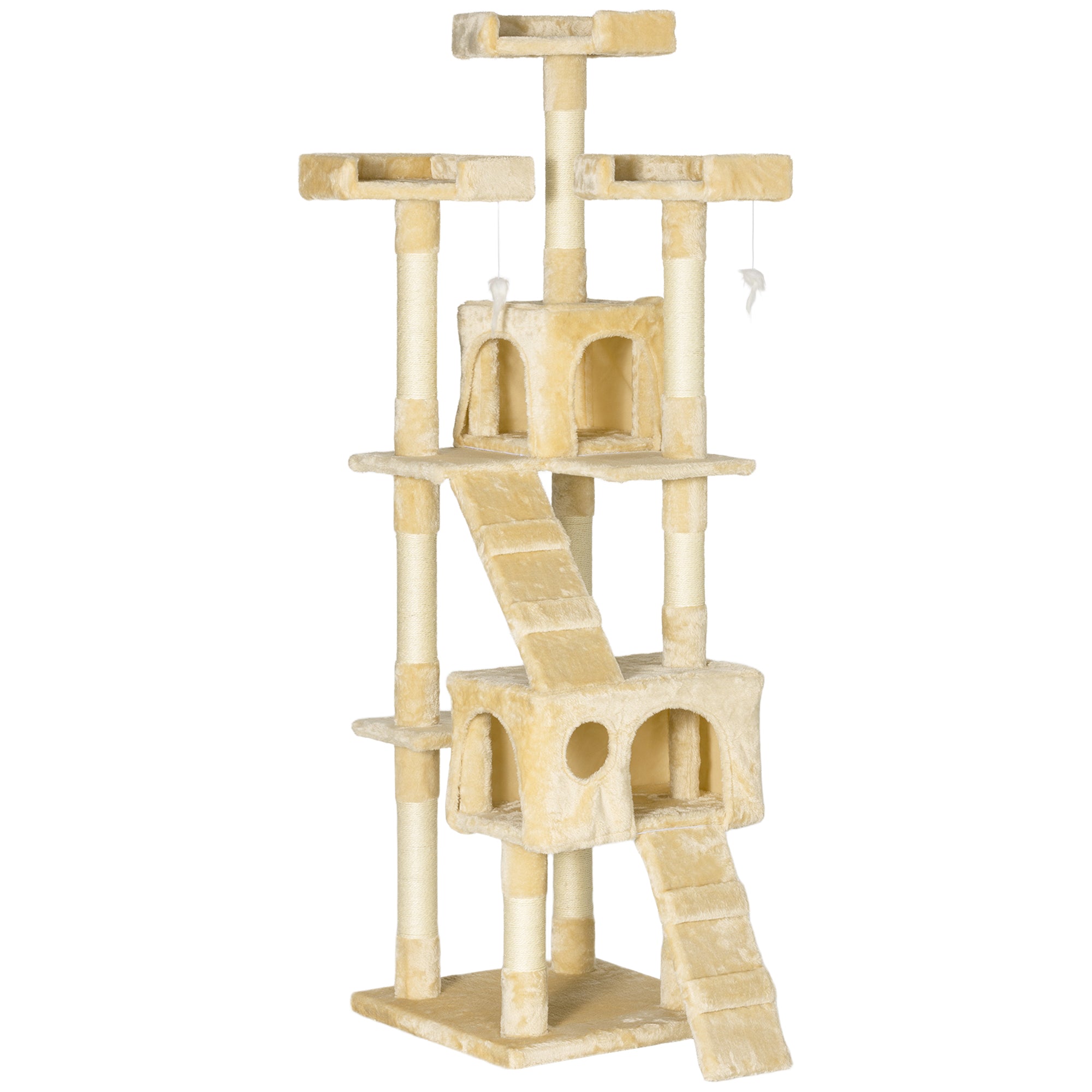 PawHut Cat Tree for Indoor Cats, 173cm Cat Tower Scratching Post Tall Climbing Tower, Activity Centre House - Cream