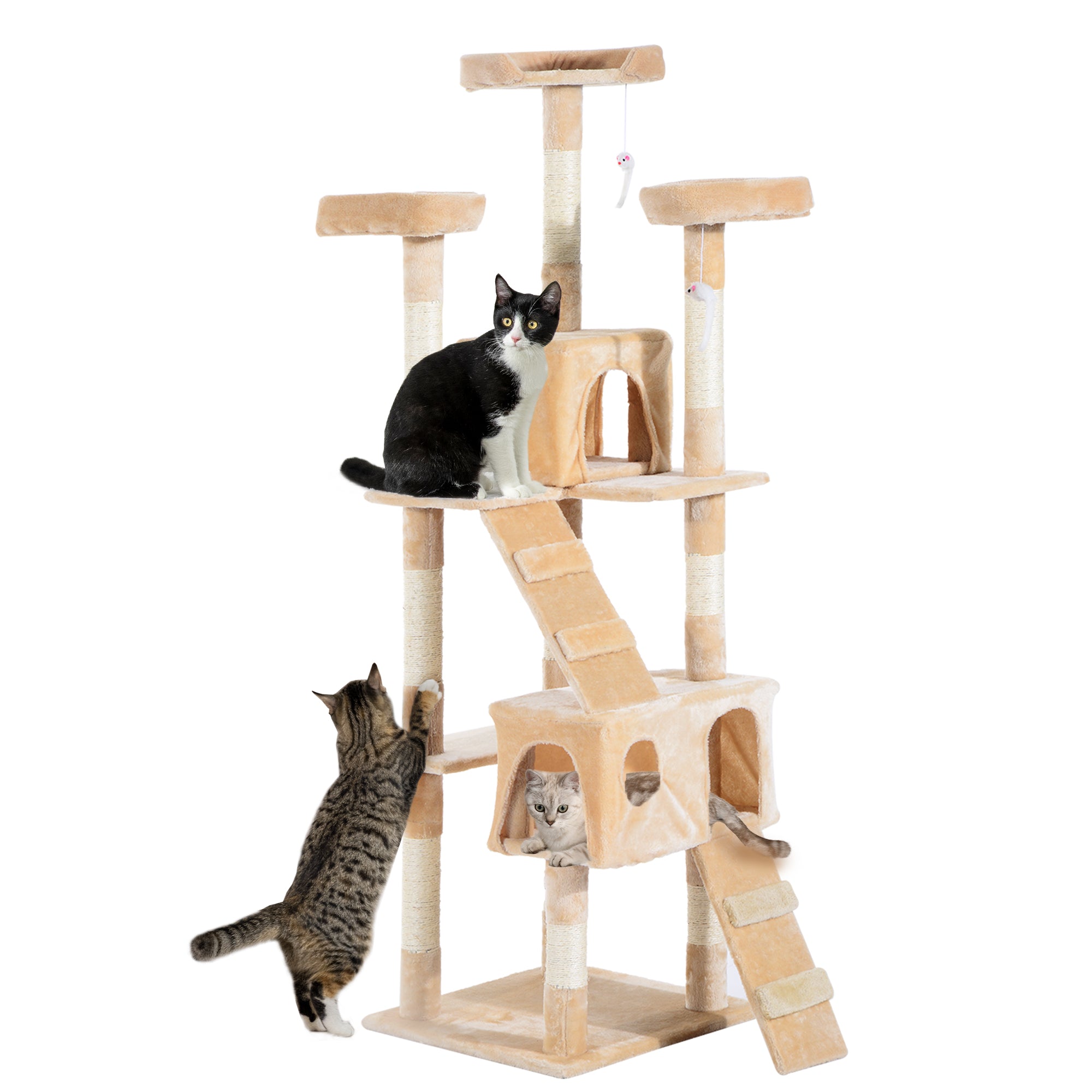 PawHut Cat Tree for Indoor Cats, 173cm Cat Tower Scratching Post Tall Climbing Tower, Activity Centre House - Cream