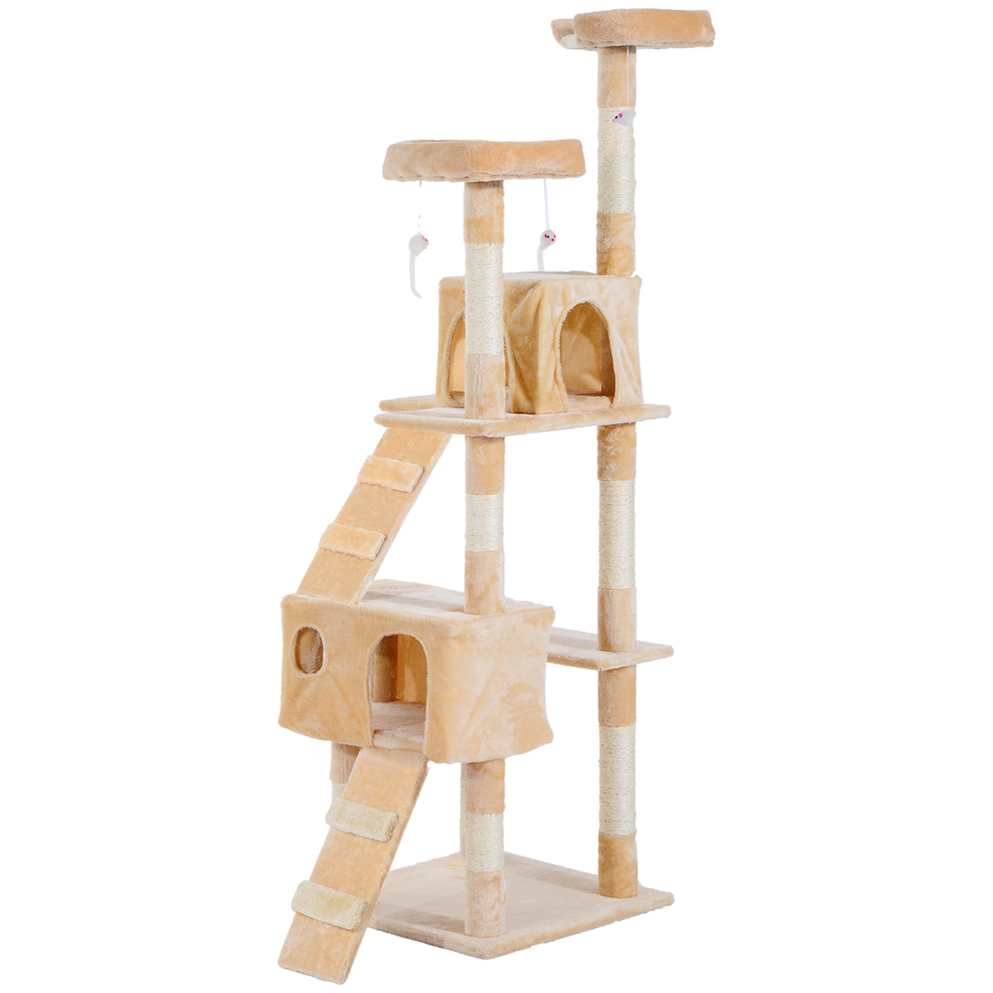 PawHut Cat Tree for Indoor Cats, 173cm Cat Tower Scratching Post Tall Climbing Tower, Activity Centre House - Cream