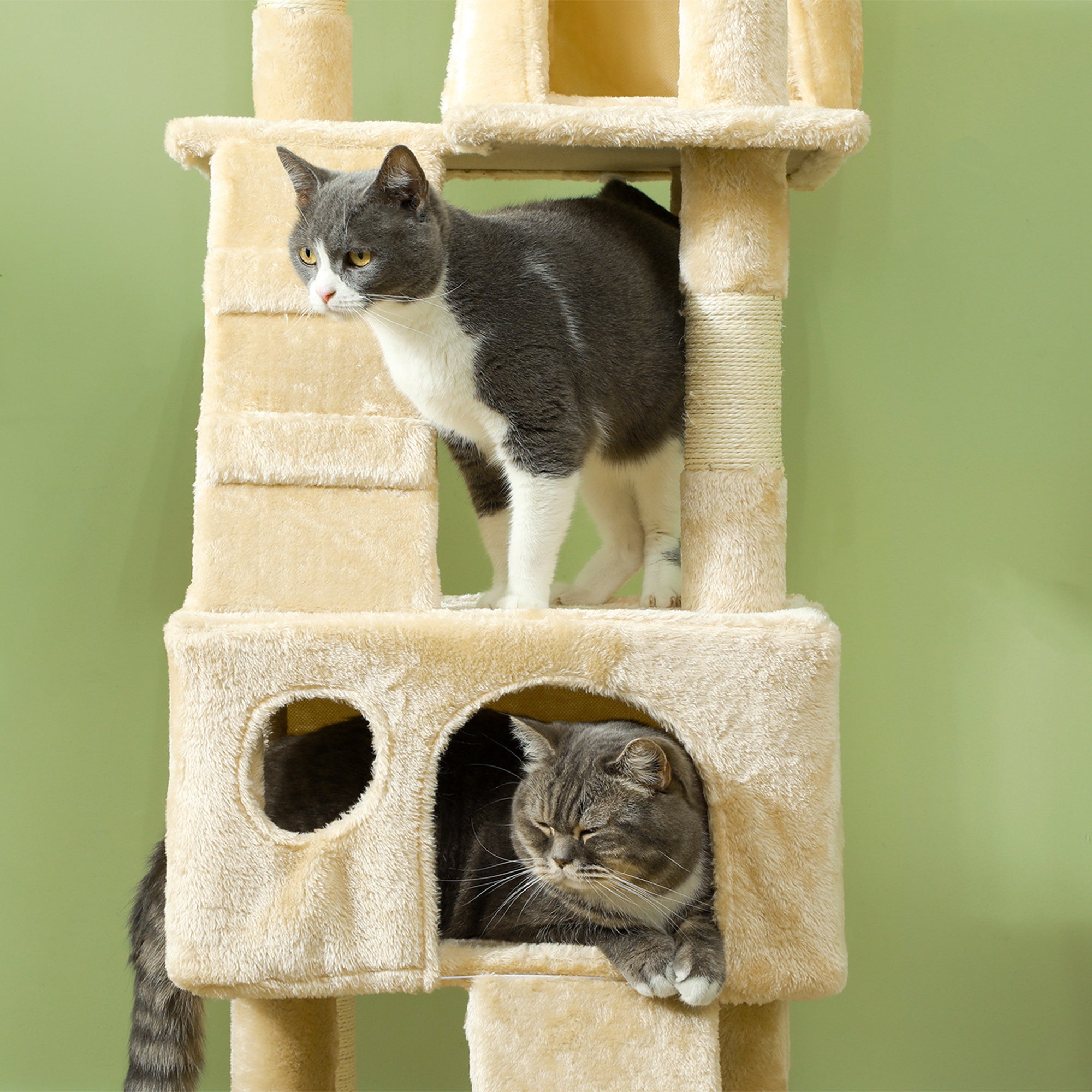 PawHut 68 inches Cat Tree, Multi-Level Large Cat Tower Condo with Scratching Posts, Perches, Cat Houses, Dangling Toy, Beige