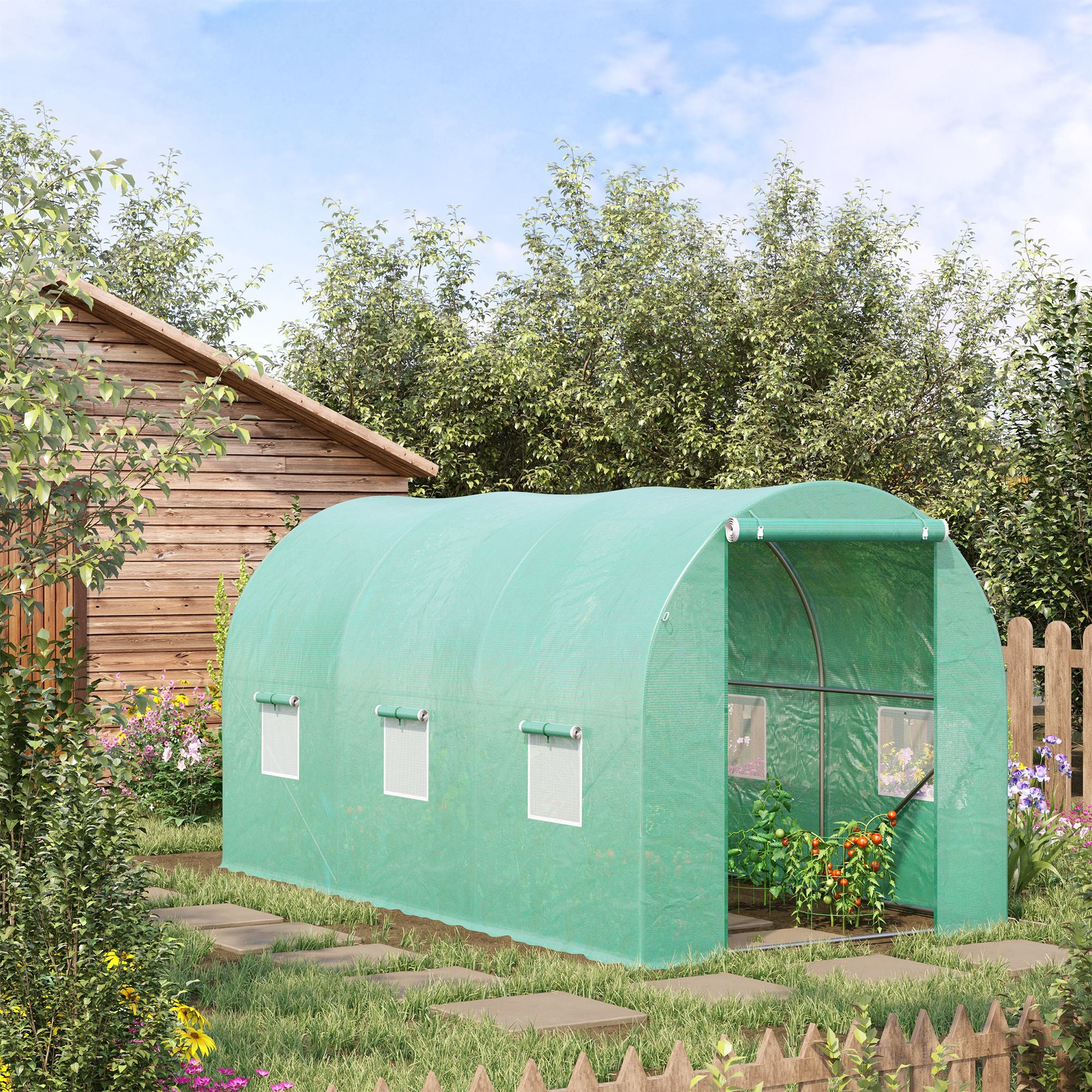 Outsunny 13' x 6' x 6' Outdoor Walk-in Tunnel Greenhouse Portable Plant Gardening Warm House with PE Cover Green