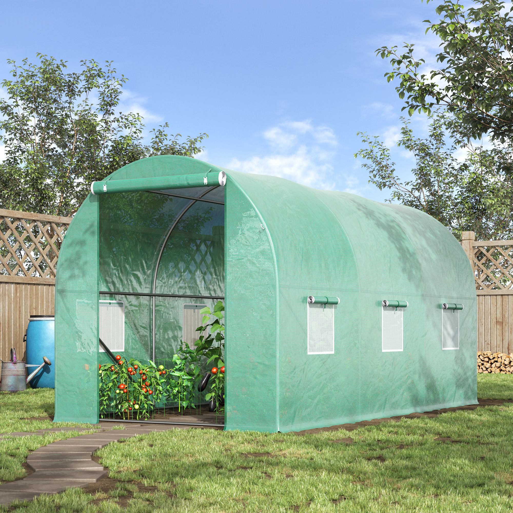 Outsunny 13' x 6' x 6' Outdoor Walk-in Tunnel Greenhouse Portable Plant Gardening Warm House with PE Cover Green
